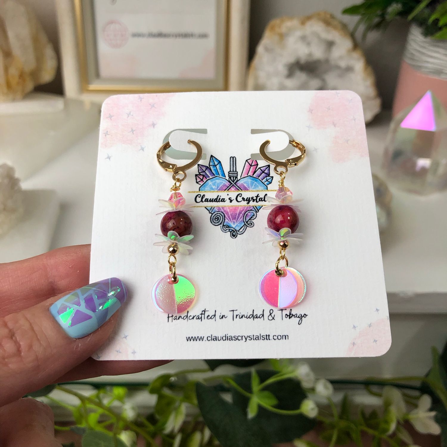 PINK CRAZY LACE AGATE - Crystal Therapy Earrings - Gold Plated