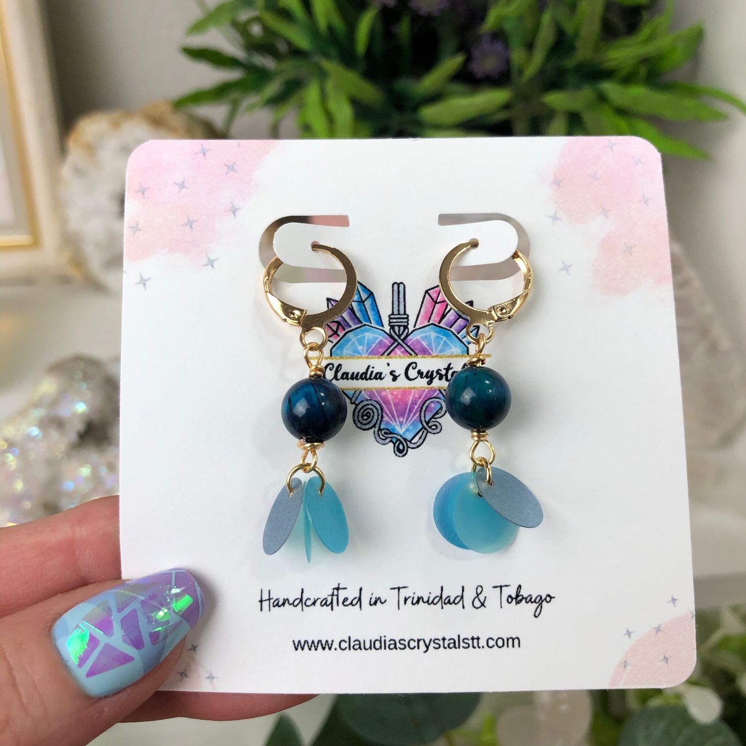 BLUE TIGERS EYE (Dyed) - Crystal Therapy Earrings - Gold Plated