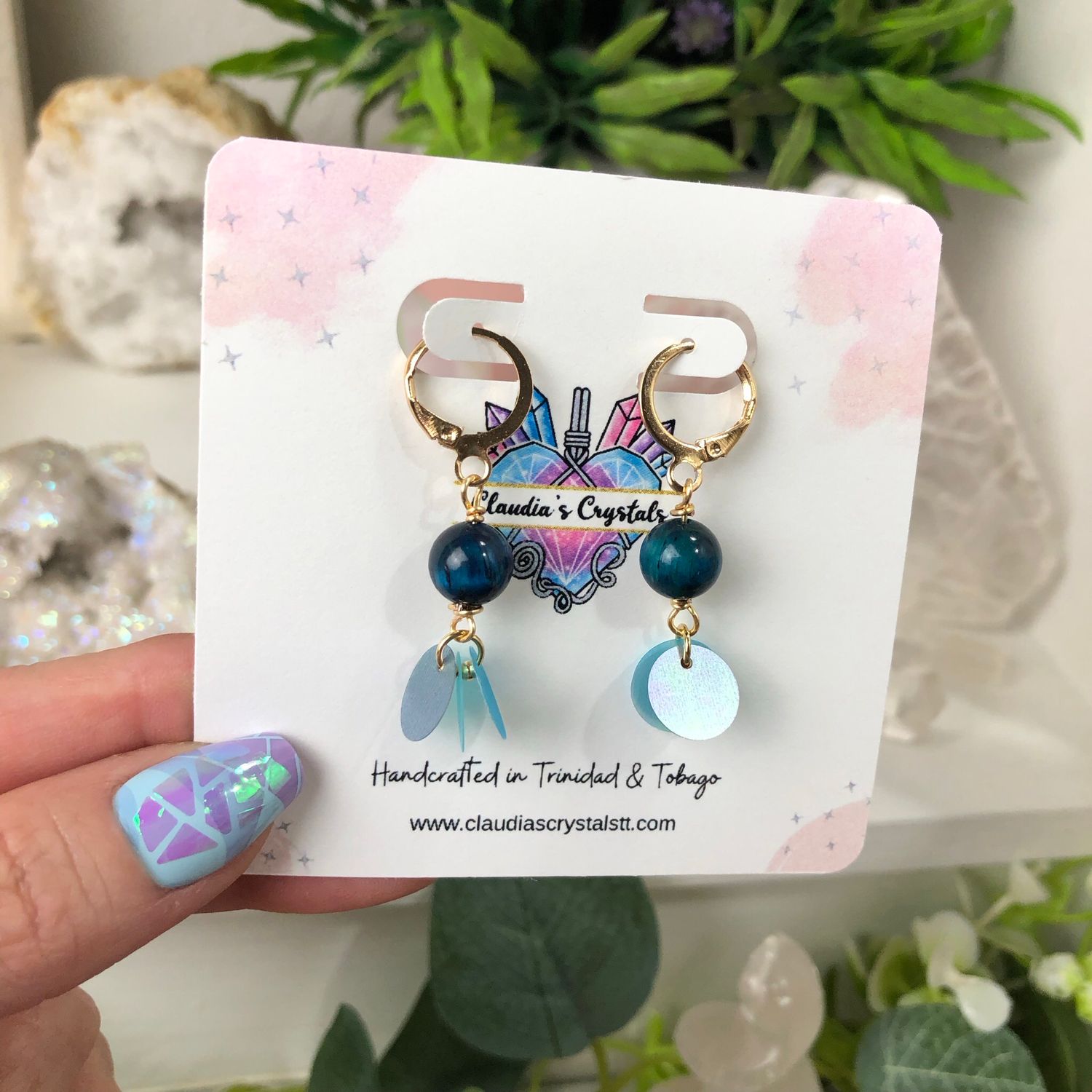 BLUE TIGERS EYE (Dyed) - Crystal Therapy Earrings - Gold Plated