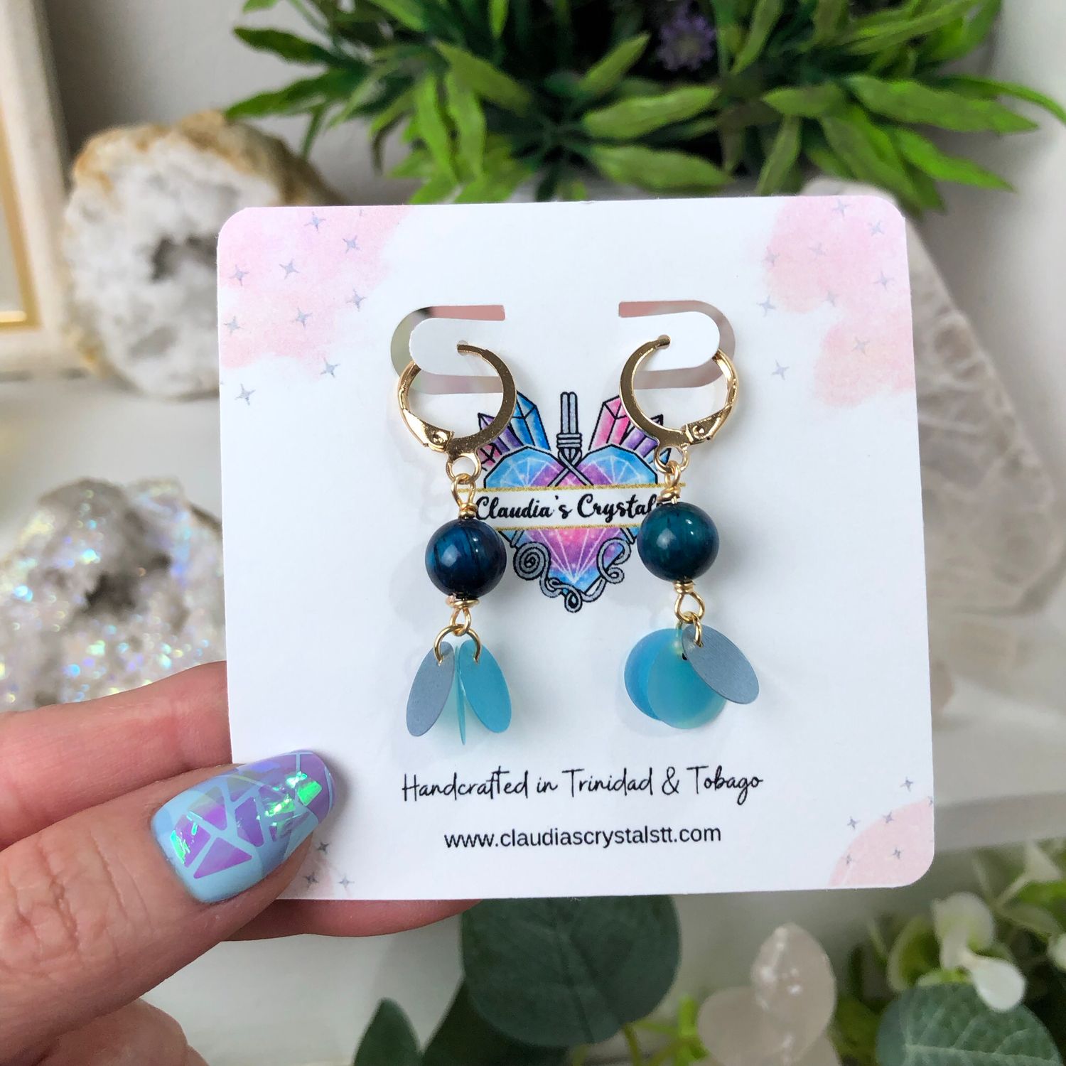 BLUE TIGERS EYE (Dyed) - Crystal Therapy Earrings - Gold Plated