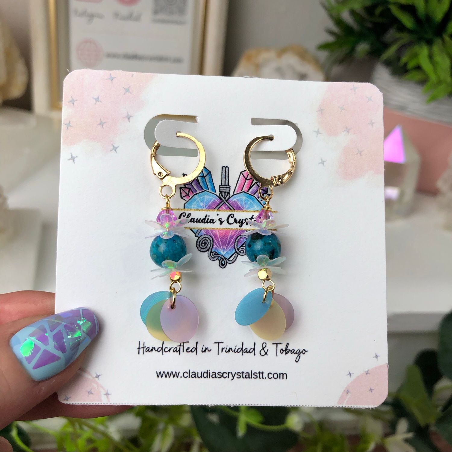 BLUE CRAZY LACE AGATE - Crystal Therapy Earrings - Gold Plated