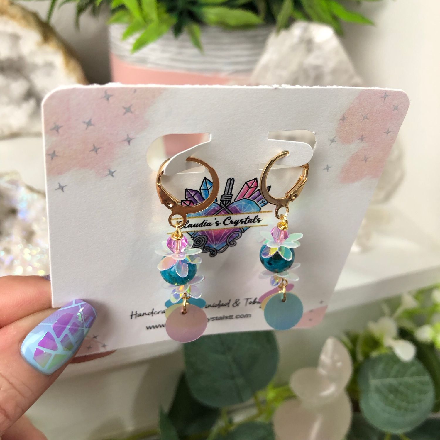 BLUE CRAZY LACE AGATE - Crystal Therapy Earrings - Gold Plated