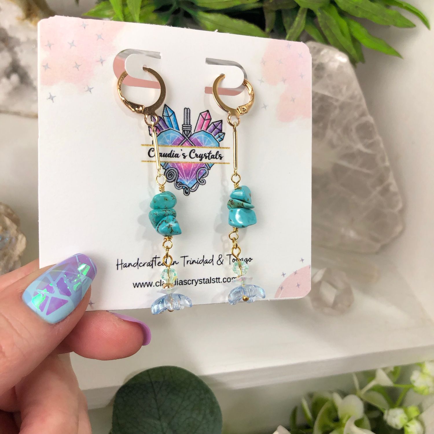 CHINESE TURQUOISE - Crystal Therapy Earrings - Gold Plated