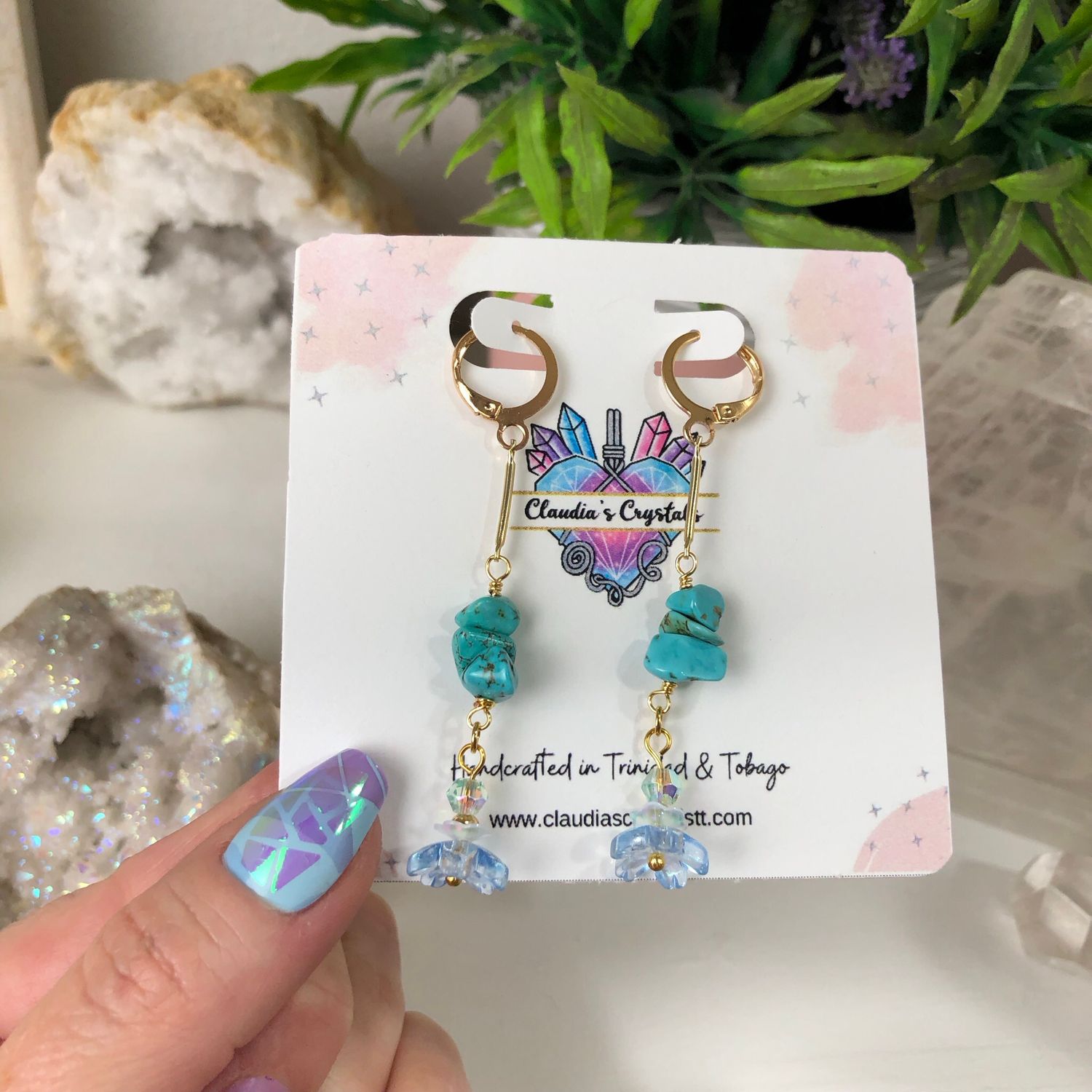 CHINESE TURQUOISE - Crystal Therapy Earrings - Gold Plated