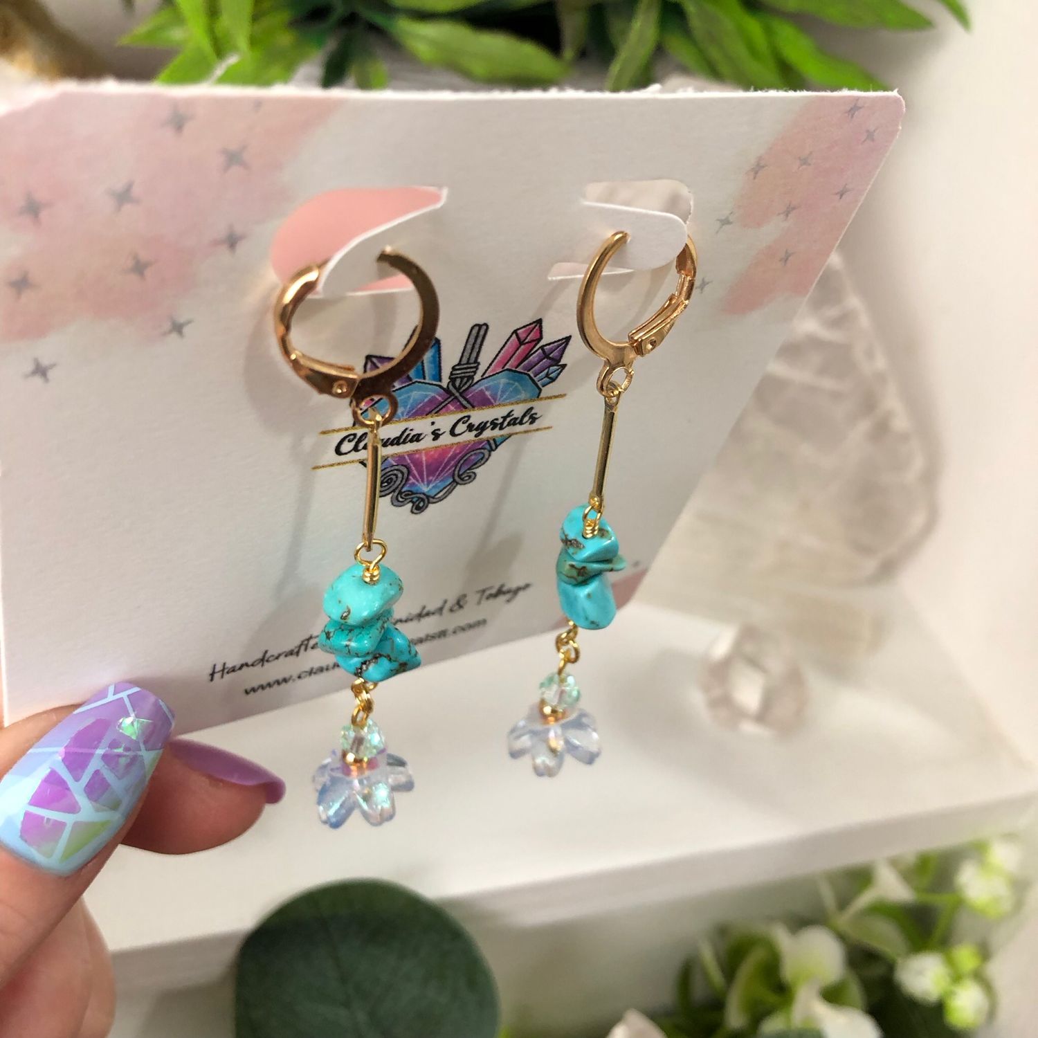 CHINESE TURQUOISE - Crystal Therapy Earrings - Gold Plated