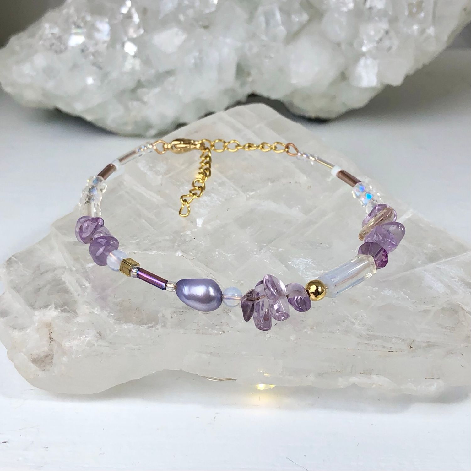 AMETRINE - Crystal Therapy Dainty Bangle - Gold Plated AMETRINE - Crystal Therapy Dainty Bangle - Gold Plated