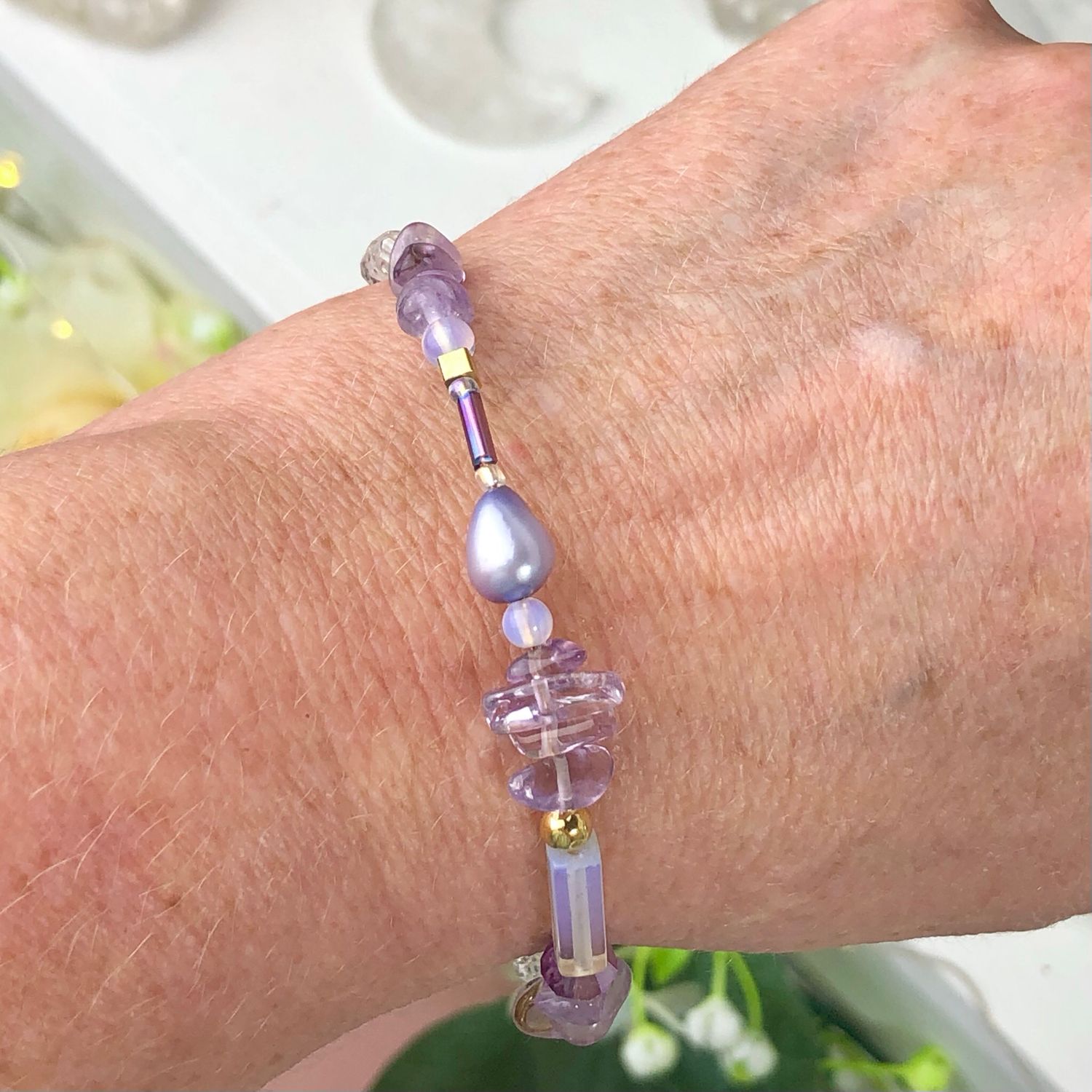 AMETRINE - Crystal Therapy Dainty Bangle - Gold Plated AMETRINE - Crystal Therapy Dainty Bangle - Gold Plated