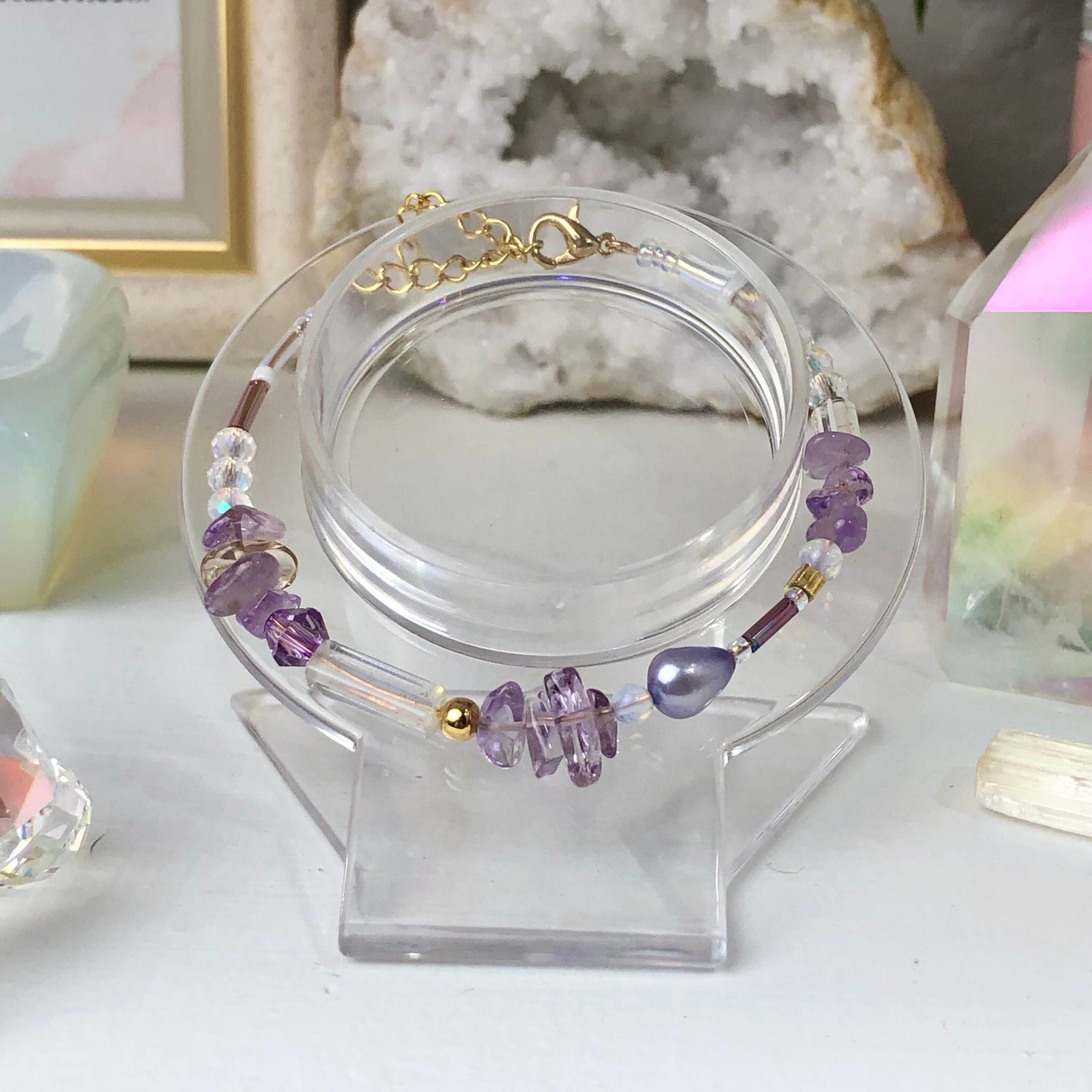 AMETRINE - Crystal Therapy Dainty Bangle - Gold Plated AMETRINE - Crystal Therapy Dainty Bangle - Gold Plated
