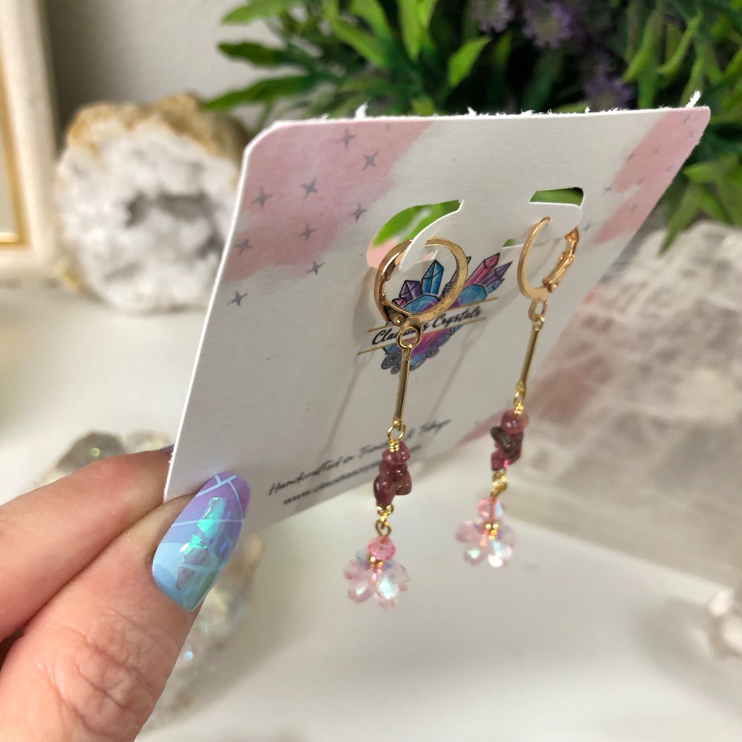 PINK TOURMALINE - Crystal Therapy Earrings - Gold Plated