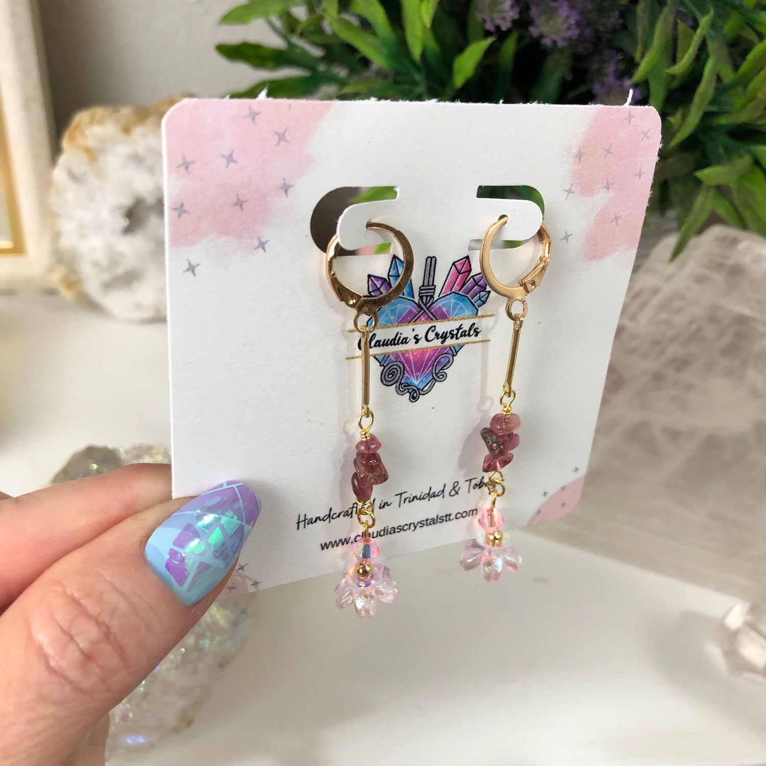 PINK TOURMALINE - Crystal Therapy Earrings - Gold Plated
