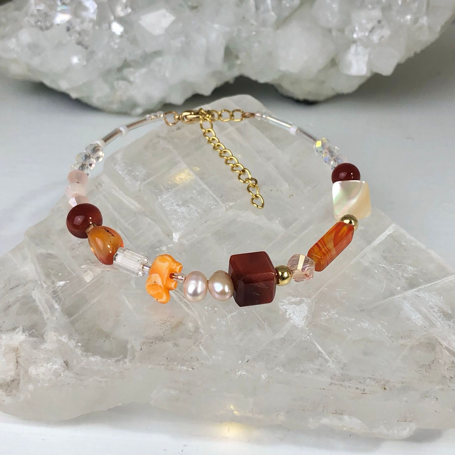 CARNELIAN - Dainty Bangle - Gold Plated CARNELIAN - Dainty Bangle - Gold Plated