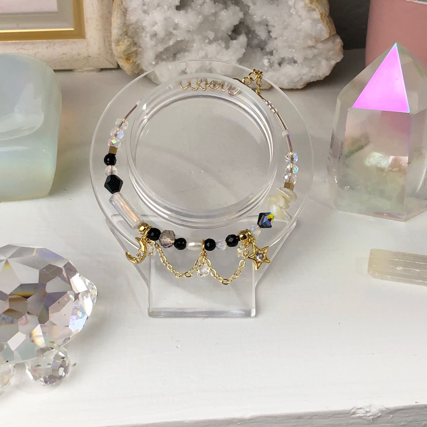 BLACK AGATE - Dainty Bangle - Gold Plated