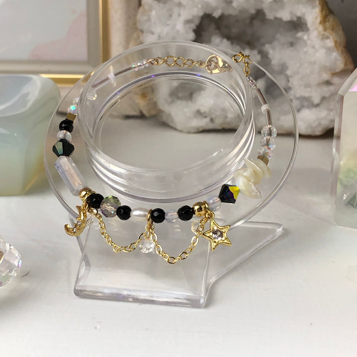 BLACK AGATE - Dainty Bangle - Gold Plated