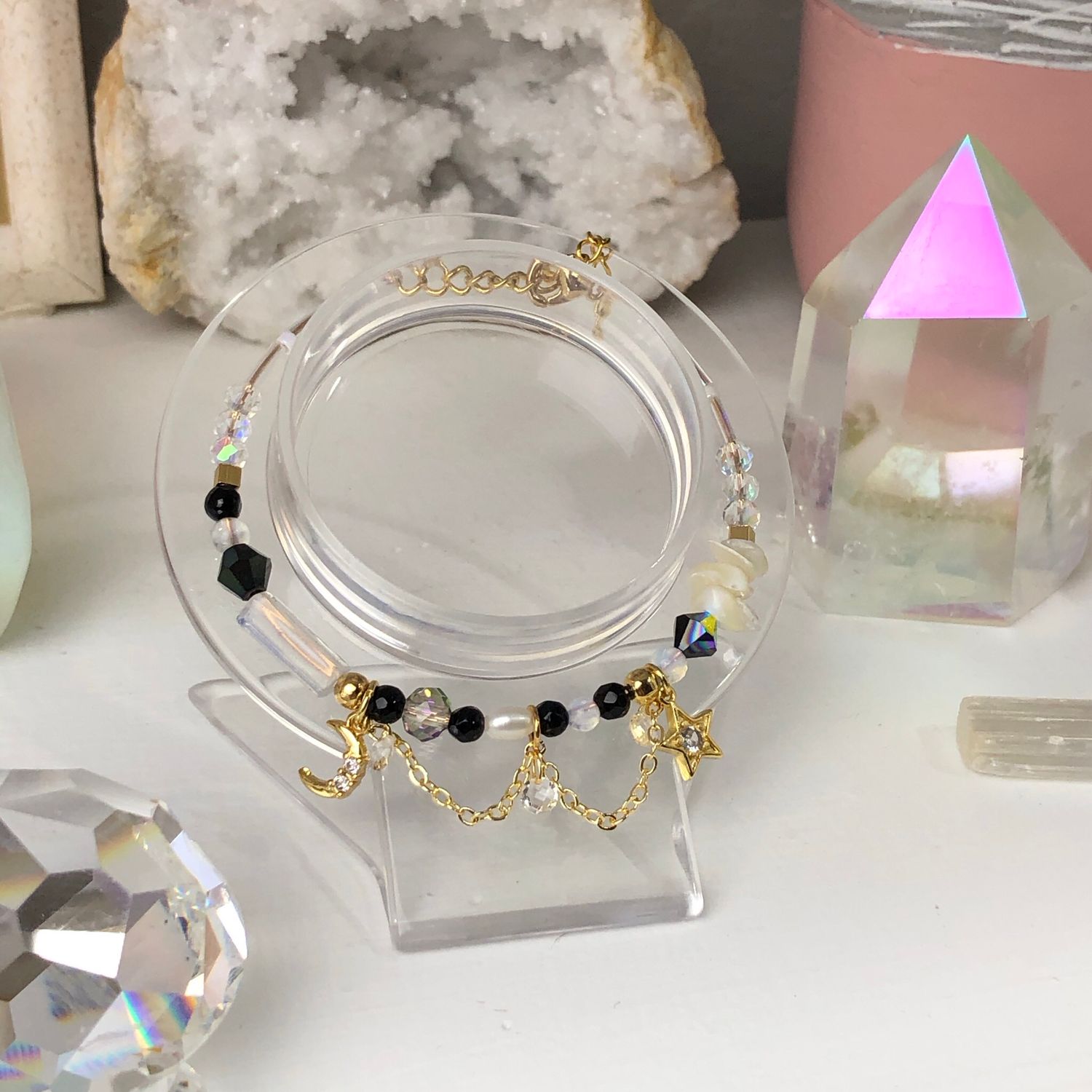 BLACK AGATE - Dainty Bangle - Gold Plated