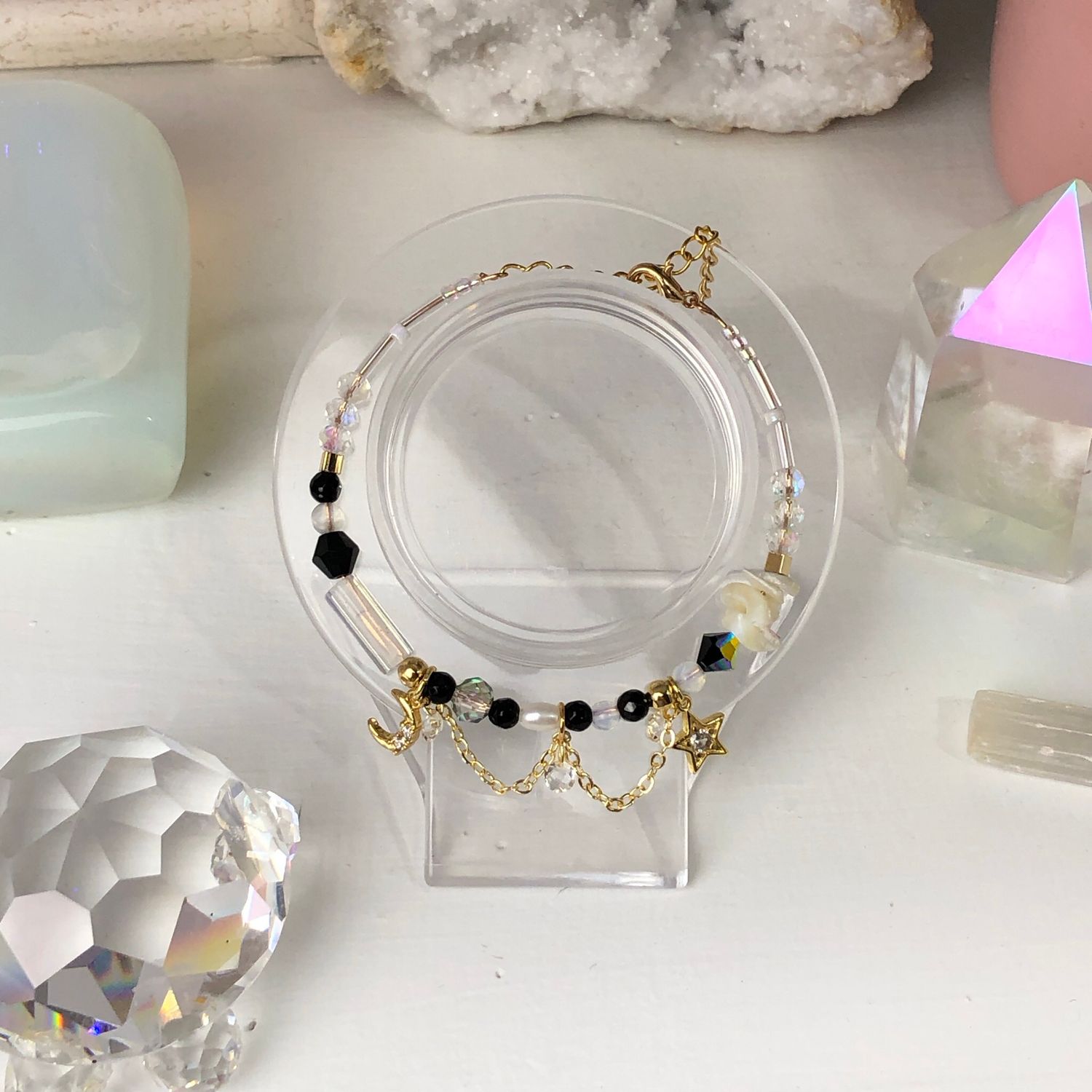 BLACK AGATE - Dainty Bangle - Gold Plated