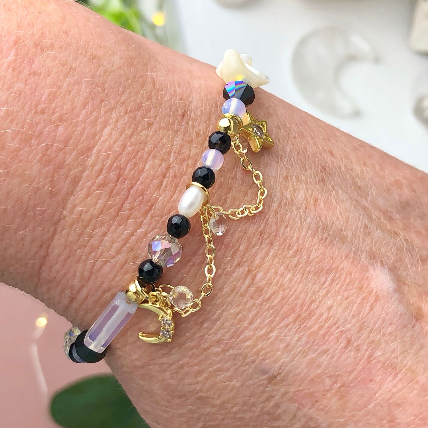 BLACK AGATE - Dainty Bangle - Gold Plated