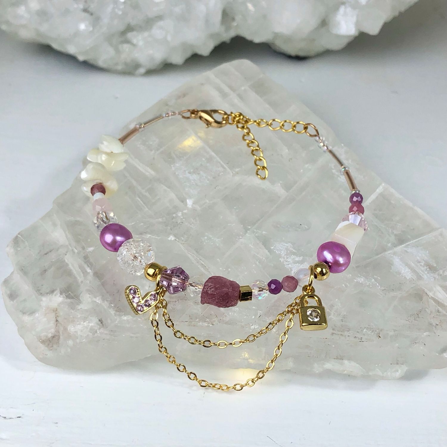 PINK TOURMALINE - Dainty Bangle - Gold Plated PINK TOURMALINE - Dainty Bangle - Gold Plated