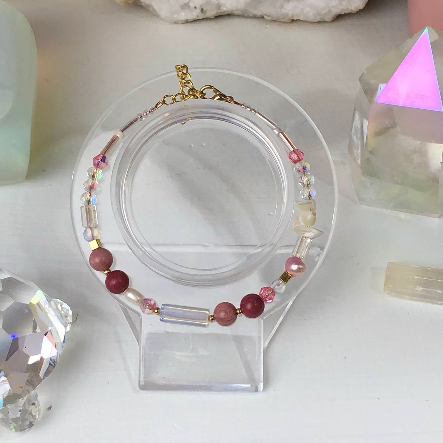 RHODONITE - Dainty Bangle - Gold Plated