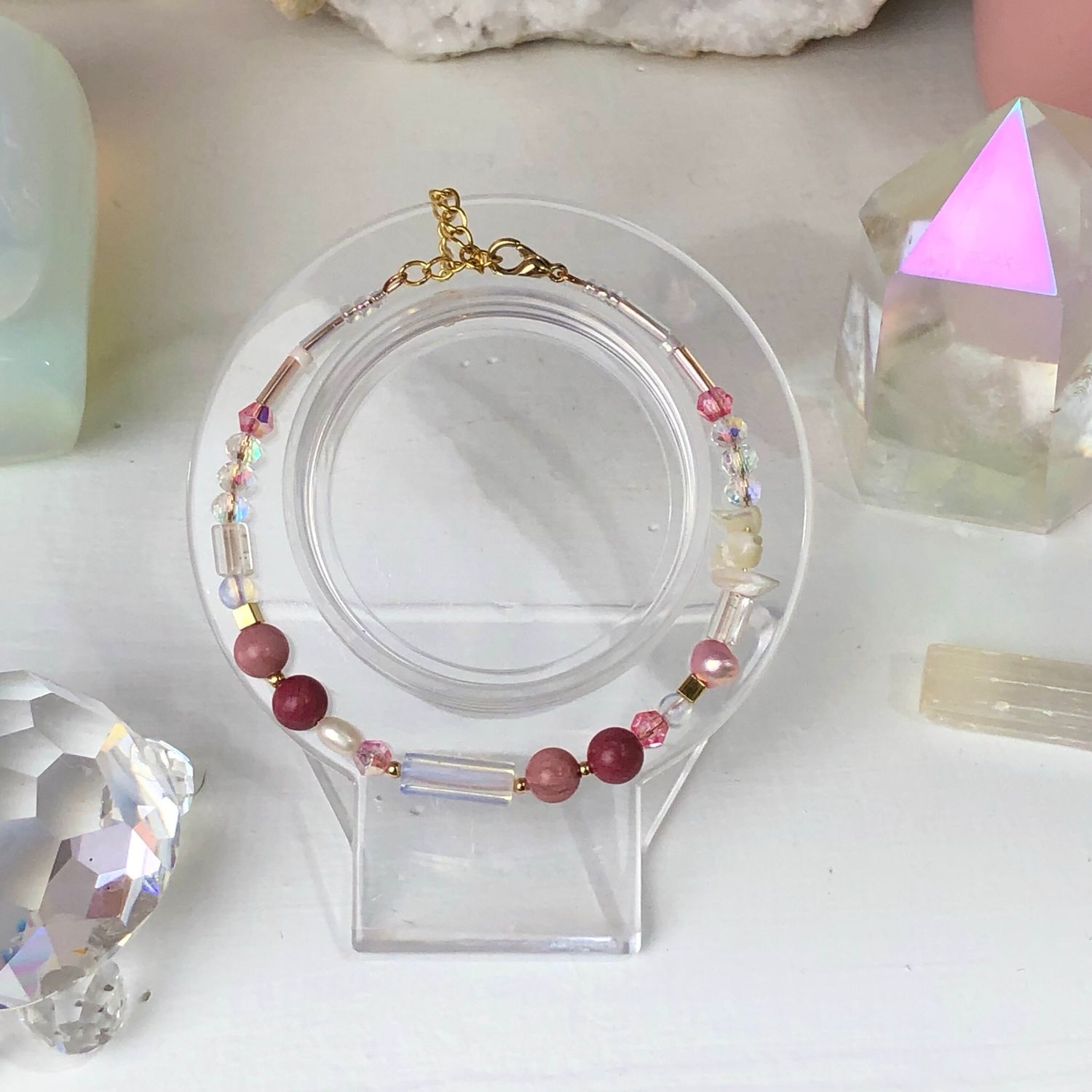 RHODONITE - Dainty Bangle - Gold Plated