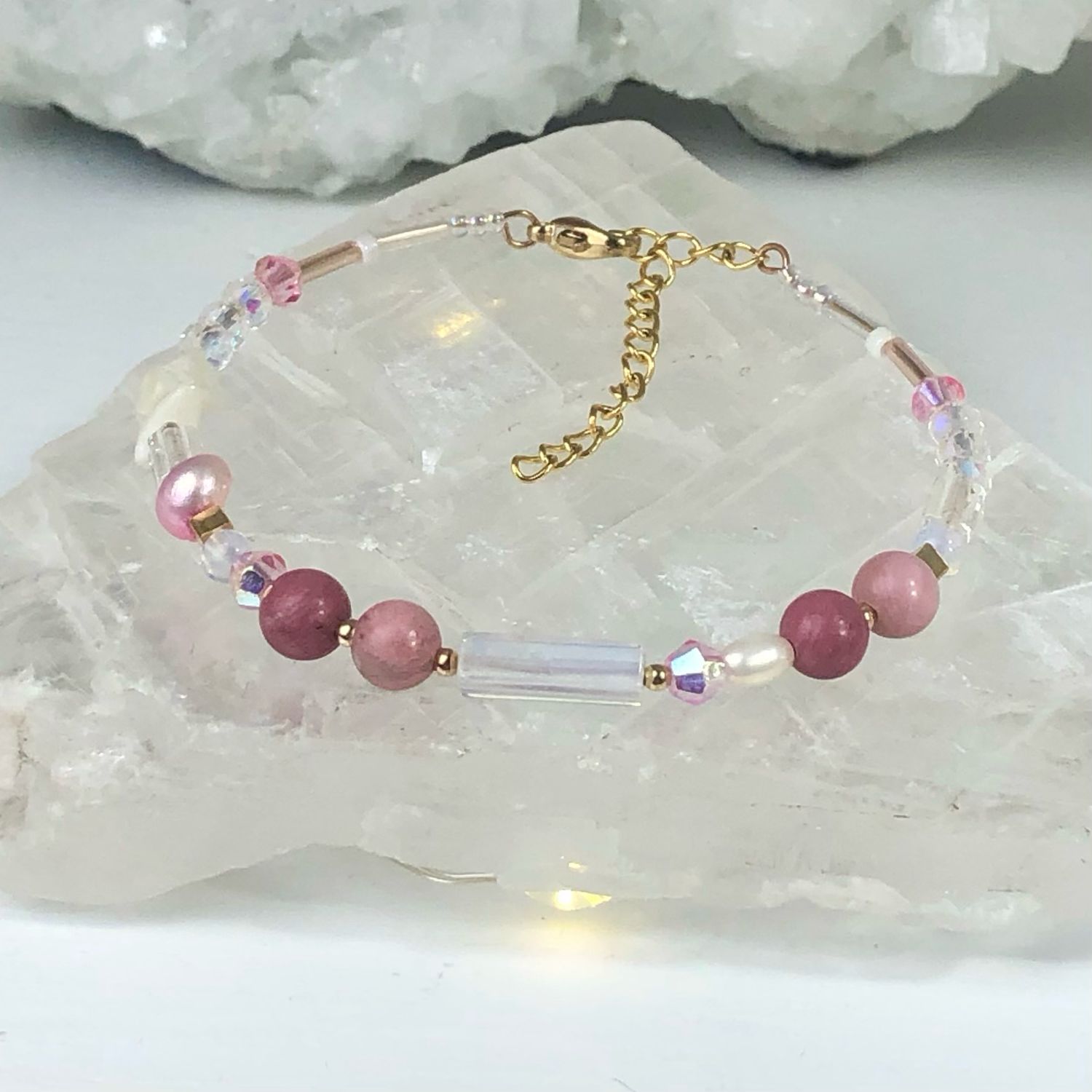 RHODONITE - Dainty Bangle - Gold Plated RHODONITE - Dainty Bangle - Gold Plated