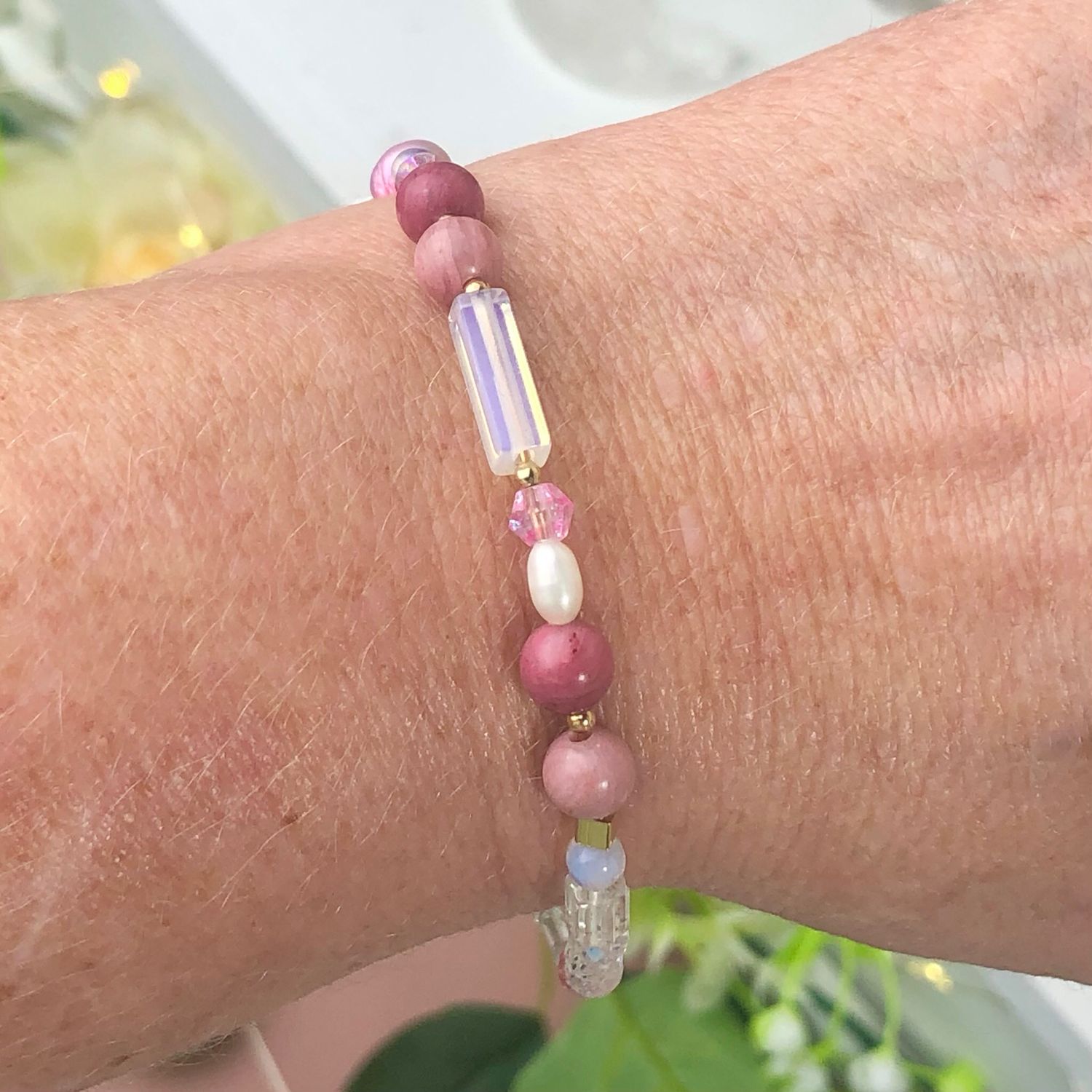 RHODONITE - Dainty Bangle - Gold Plated