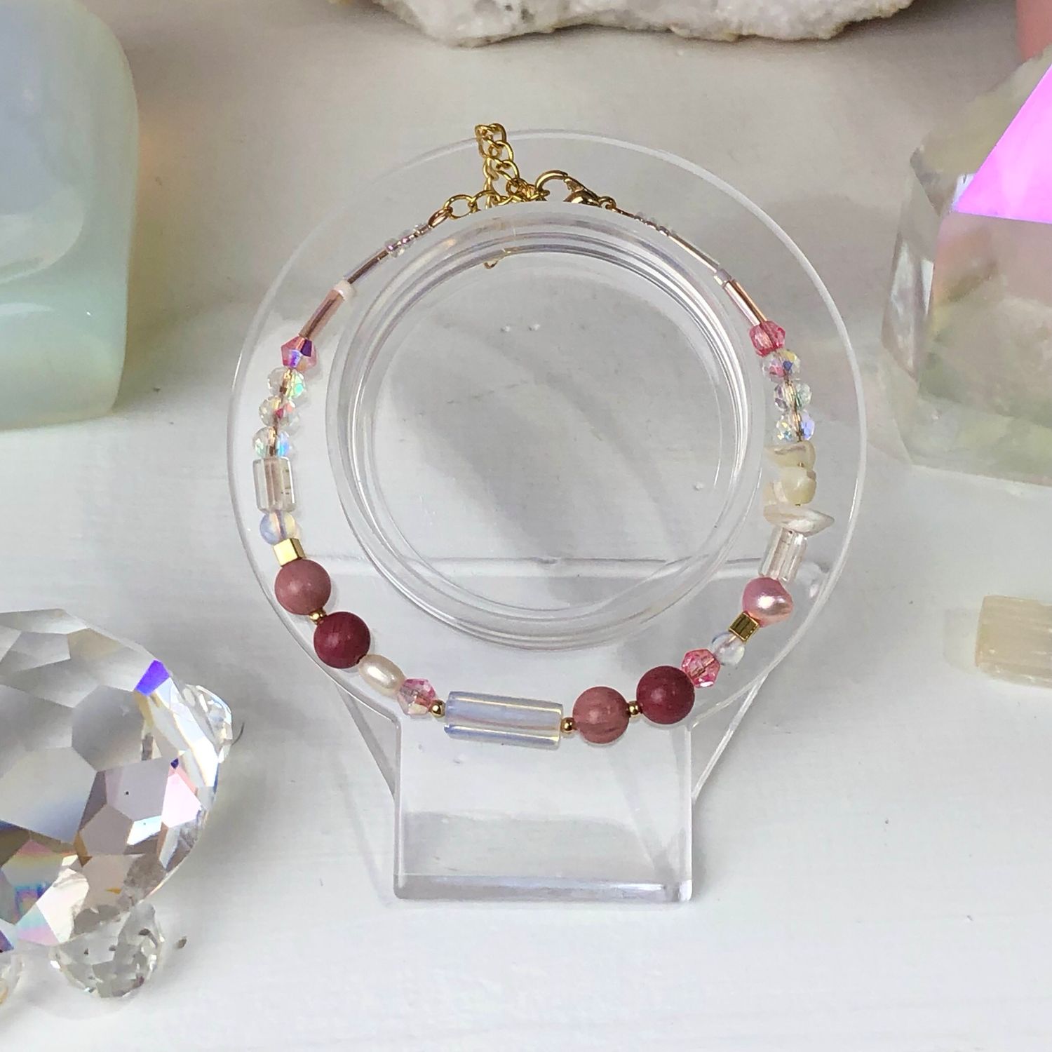 RHODONITE - Dainty Bangle - Gold Plated