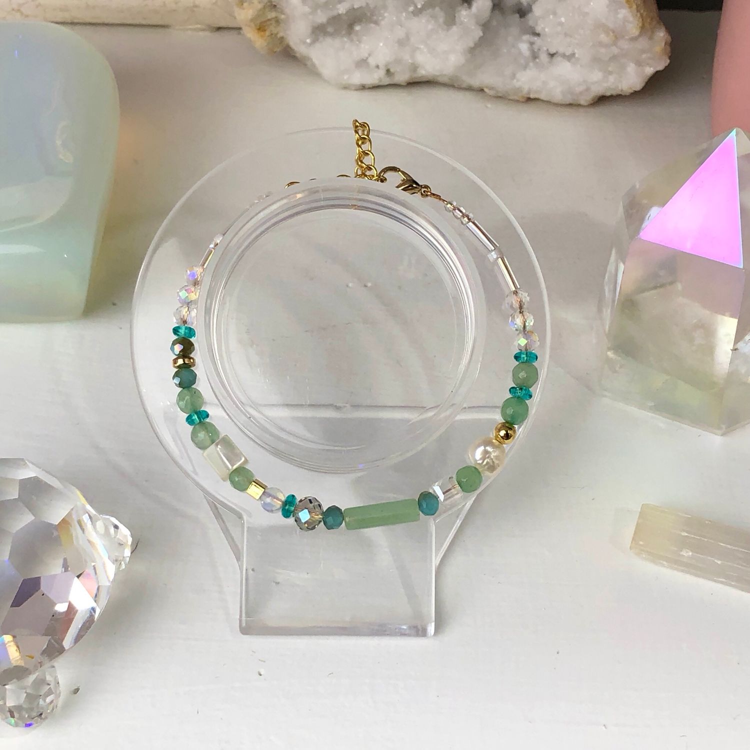 GREEN AVENTURINE - Dainty Bangle - Gold Plated