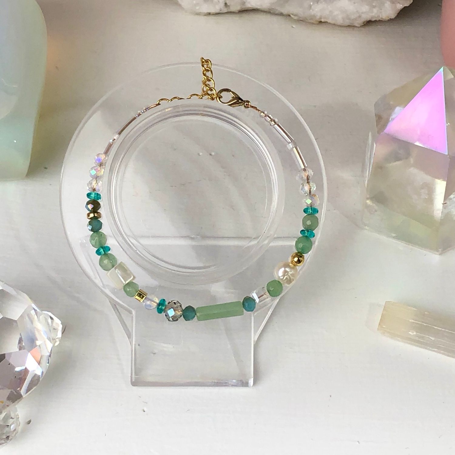 GREEN AVENTURINE - Dainty Bangle - Gold Plated