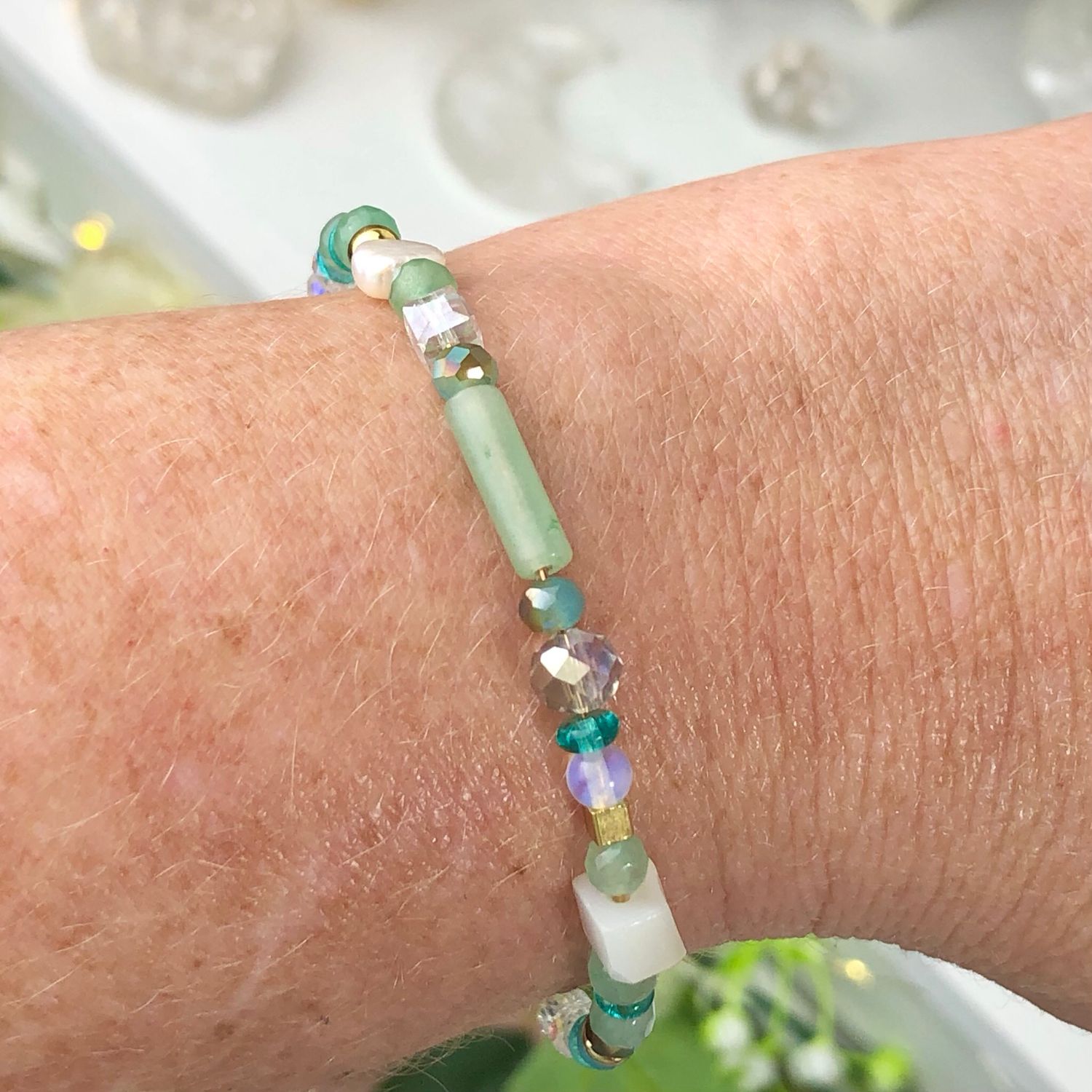 GREEN AVENTURINE - Dainty Bangle - Gold Plated GREEN AVENTURINE - Dainty Bangle - Gold Plated