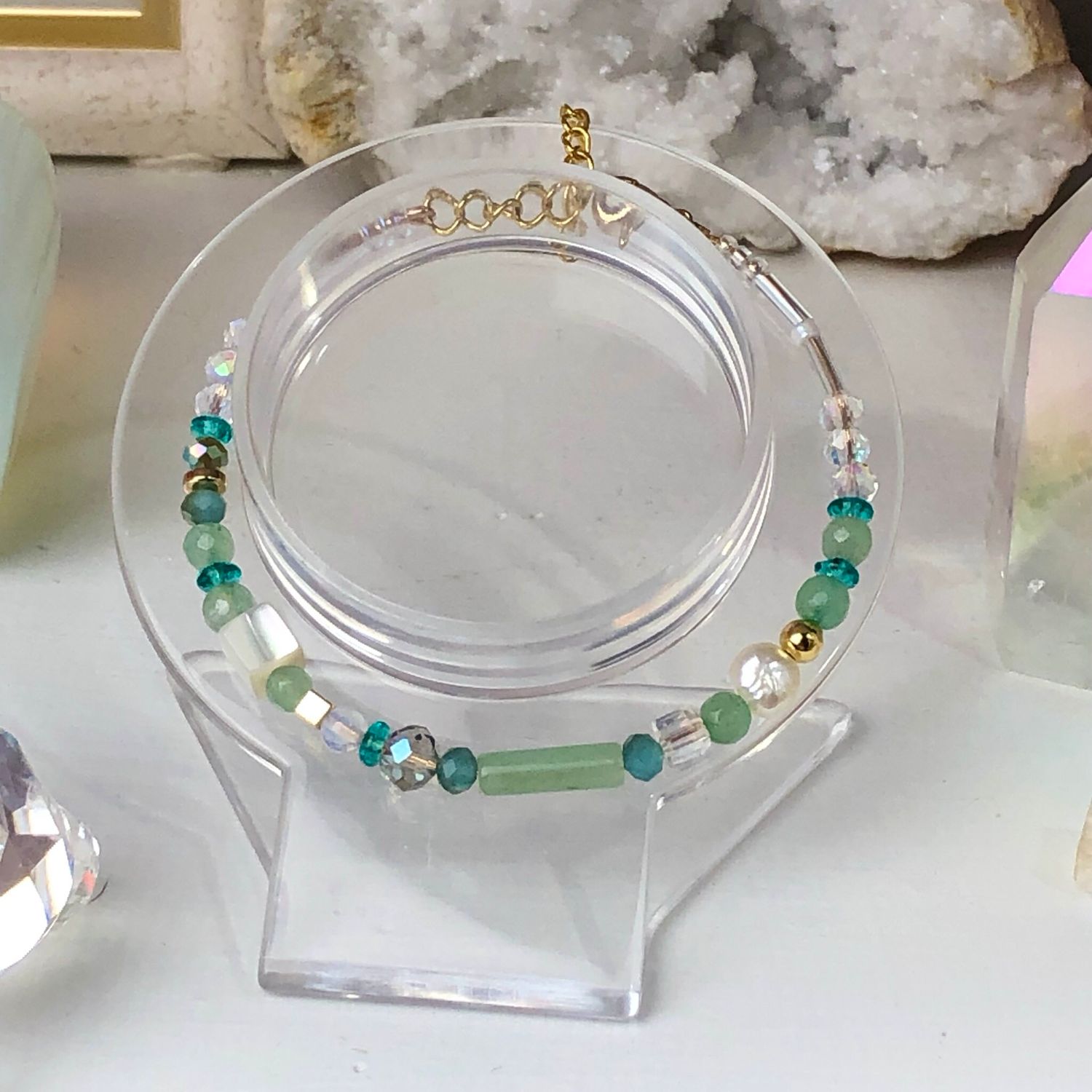 GREEN AVENTURINE - Dainty Bangle - Gold Plated GREEN AVENTURINE - Dainty Bangle - Gold Plated