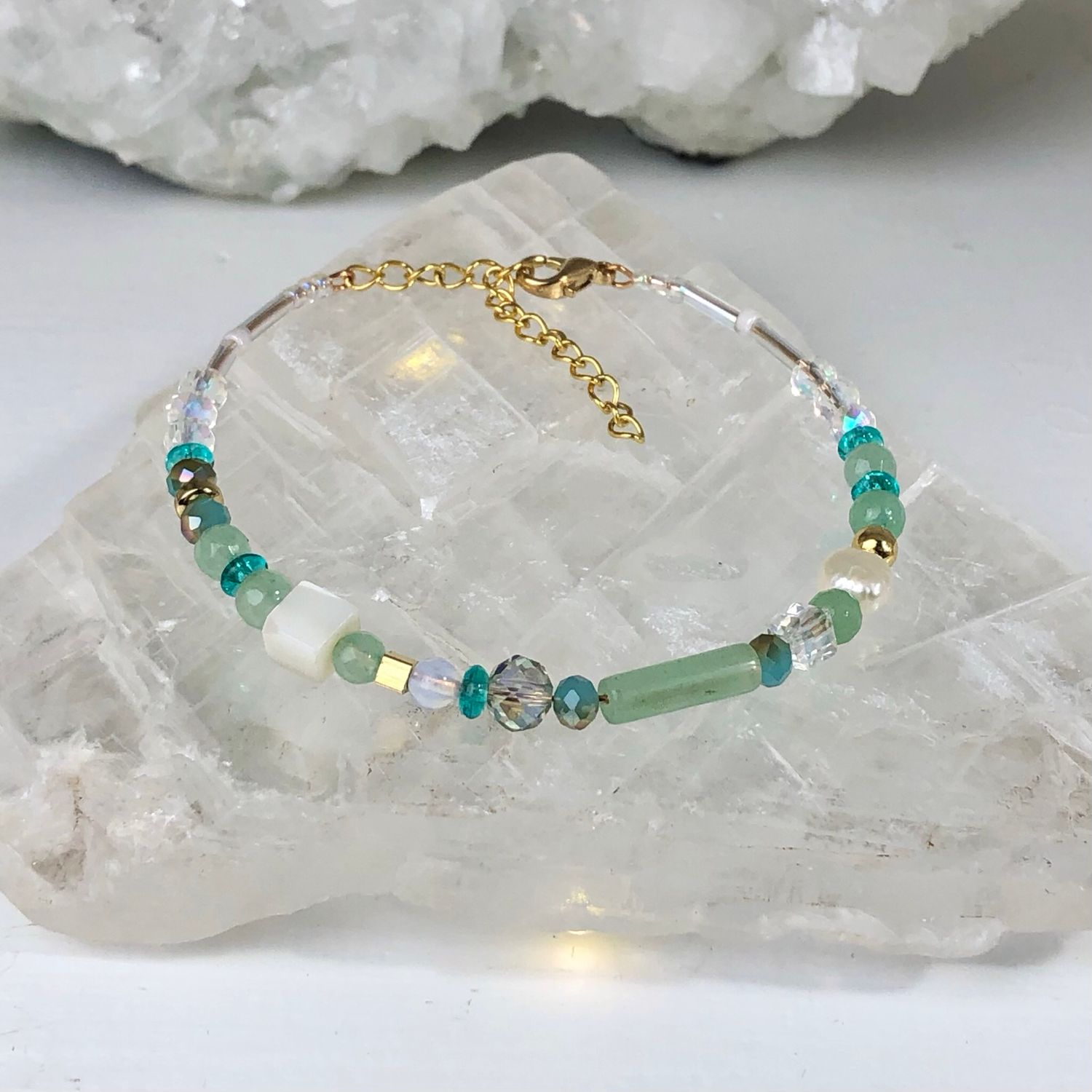 GREEN AVENTURINE - Dainty Bangle - Gold Plated GREEN AVENTURINE - Dainty Bangle - Gold Plated