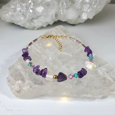 AMETHYST - Dainty Bangle - Gold Plated