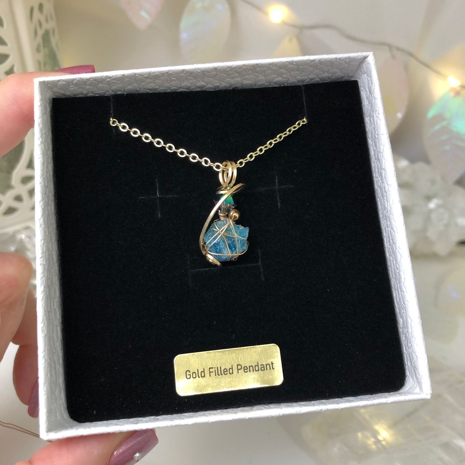 NATURAL BLUE APATITE - Crystal Therapy Pendant - 14k Gold Filled