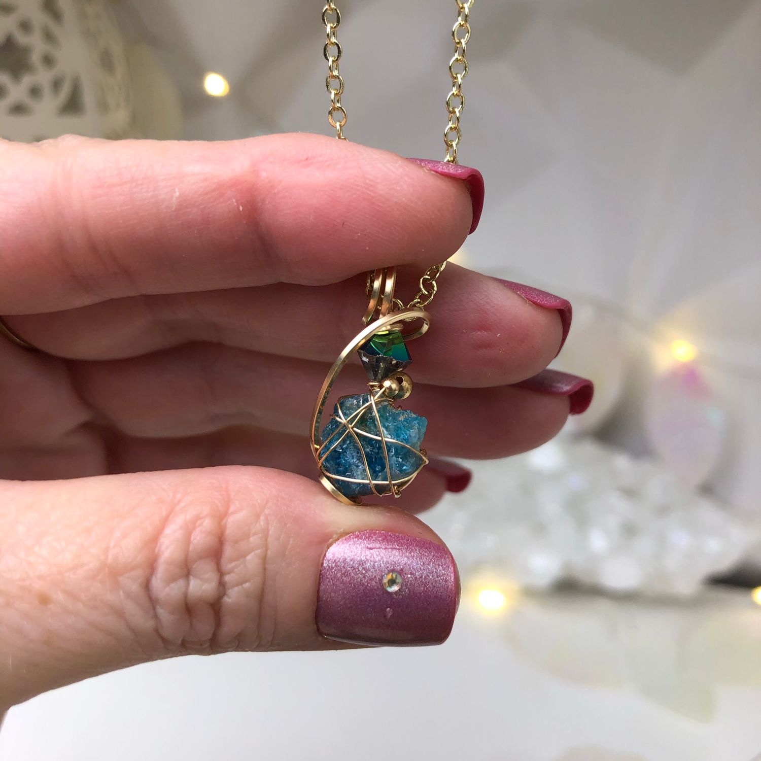 NATURAL BLUE APATITE - Crystal Therapy Pendant - 14k Gold Filled