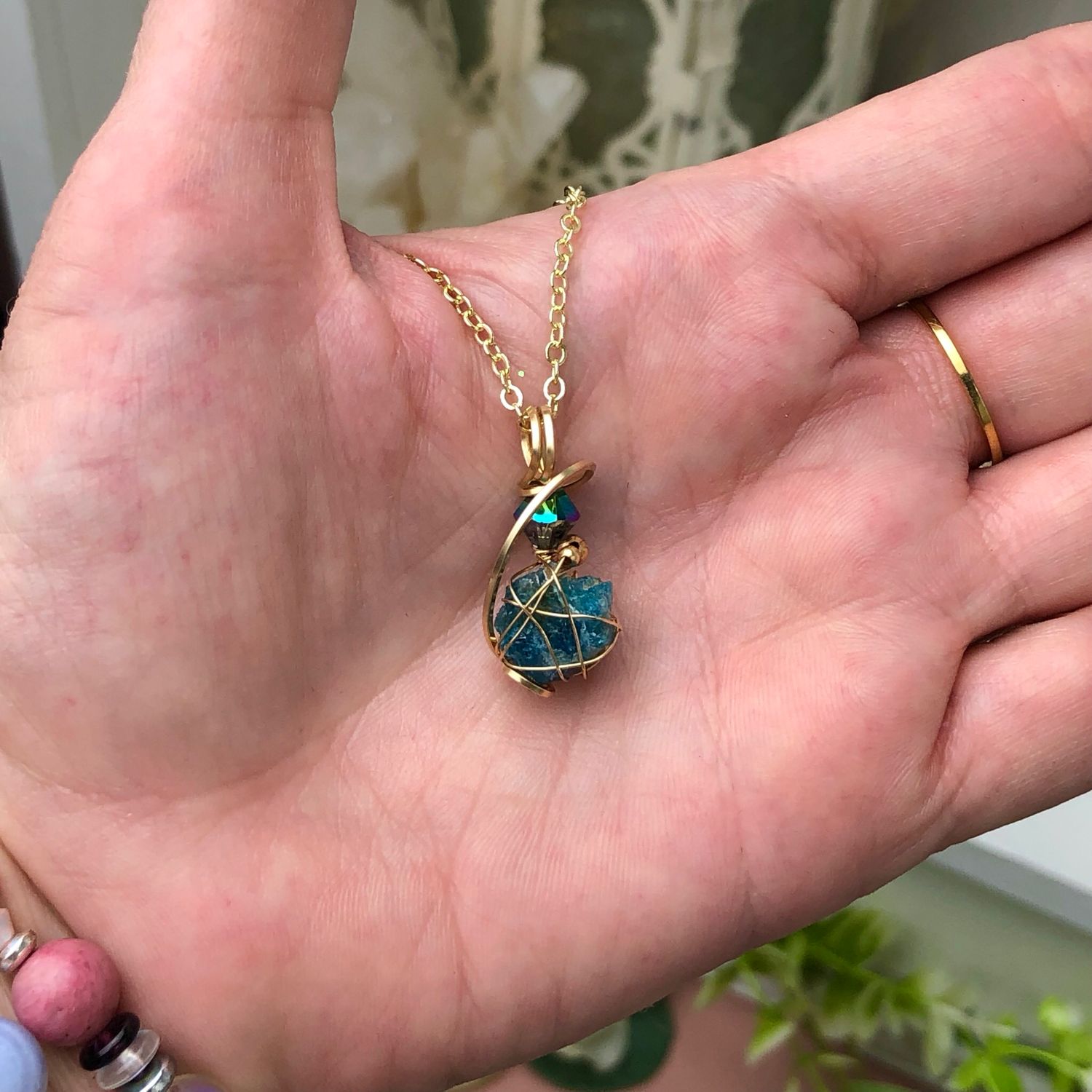 NATURAL BLUE APATITE - Crystal Therapy Pendant - 14k Gold Filled