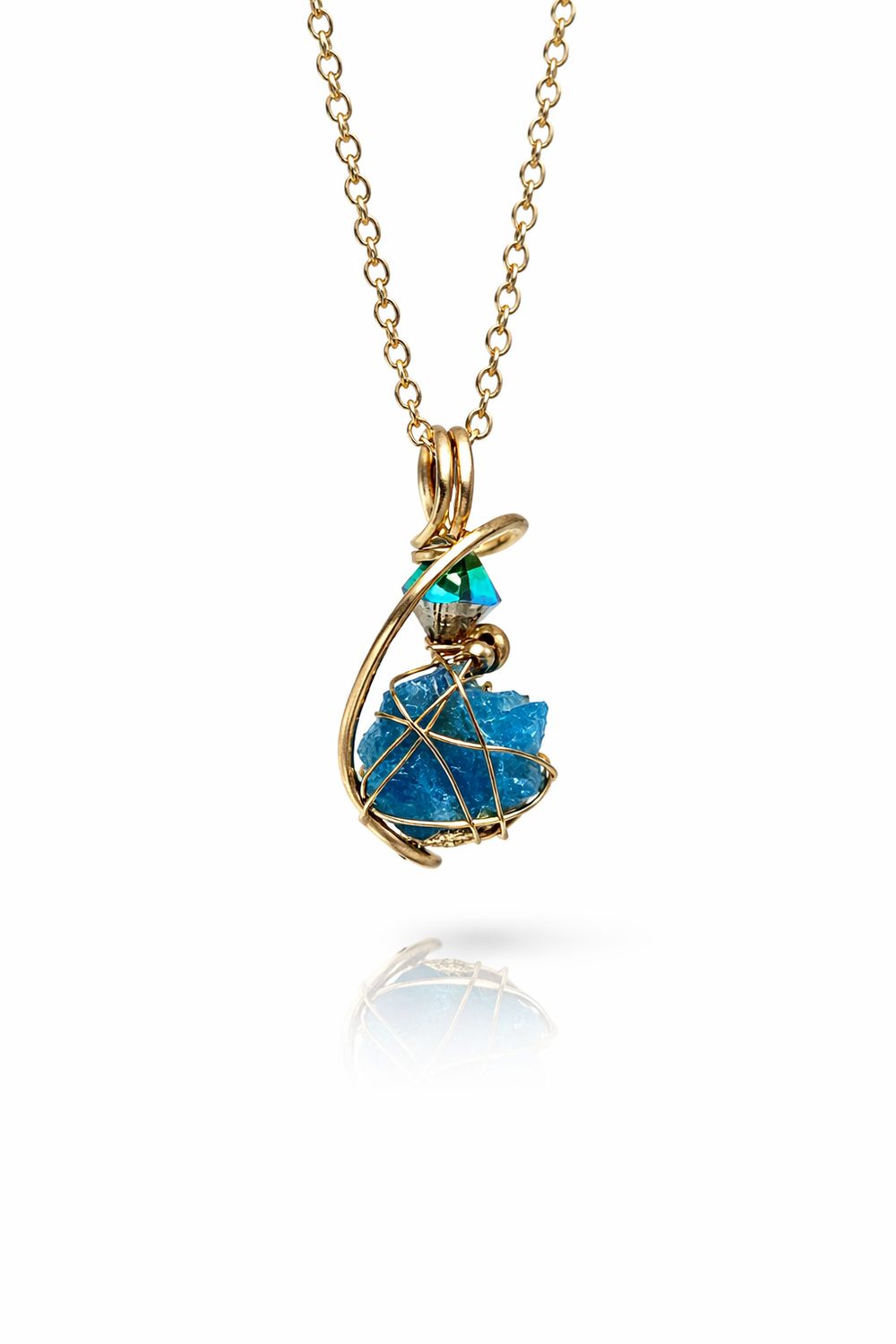 NATURAL BLUE APATITE - Crystal Therapy Pendant - 14k Gold Filled