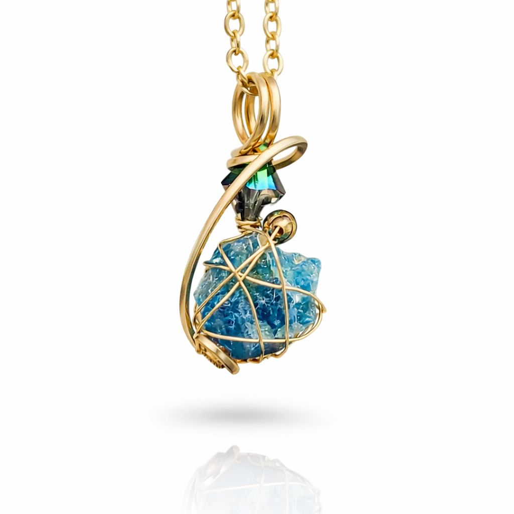 NATURAL BLUE APATITE - Crystal Therapy Pendant - 14k Gold Filled