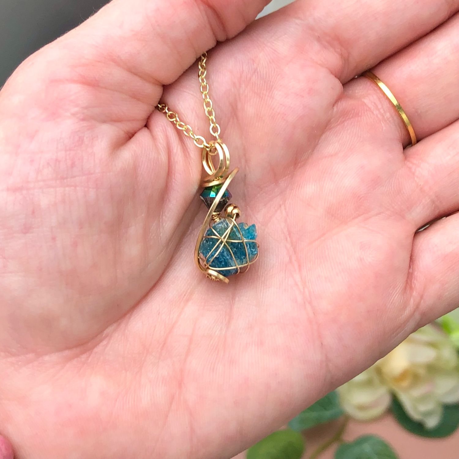 NATURAL BLUE APATITE - Crystal Therapy Pendant - 14k Gold Filled