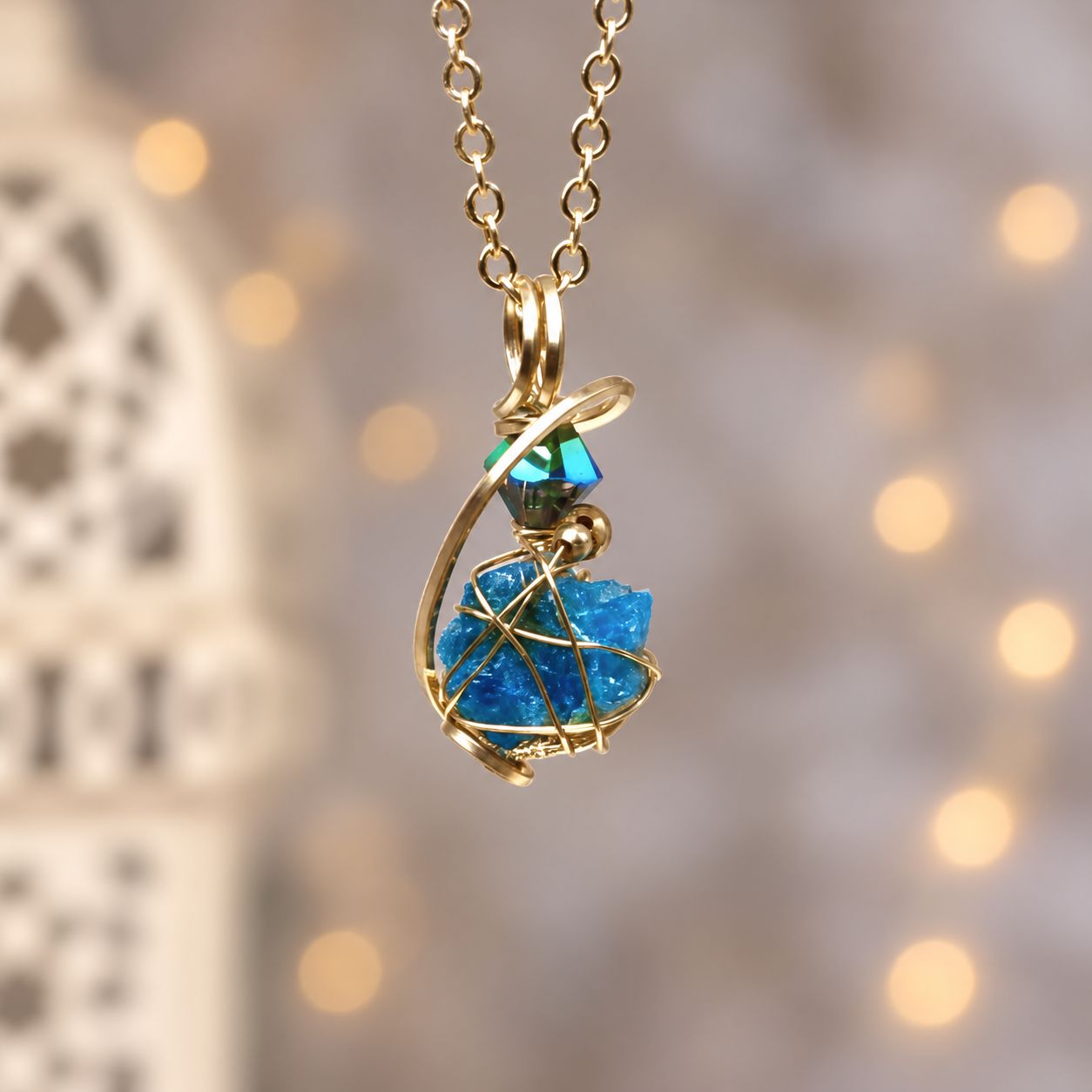 NATURAL BLUE APATITE - Crystal Therapy Pendant - 14k Gold Filled
