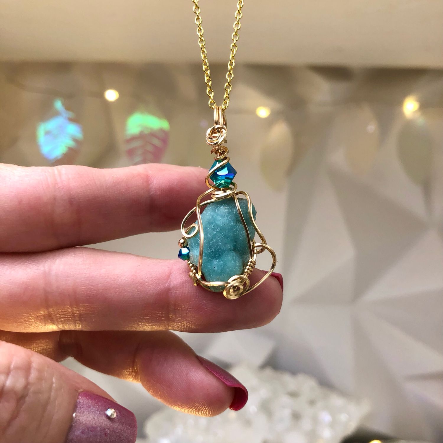 NATURAL HEMIMORPHITE - Crystal Therapy Pendant - 14k Gold Filled