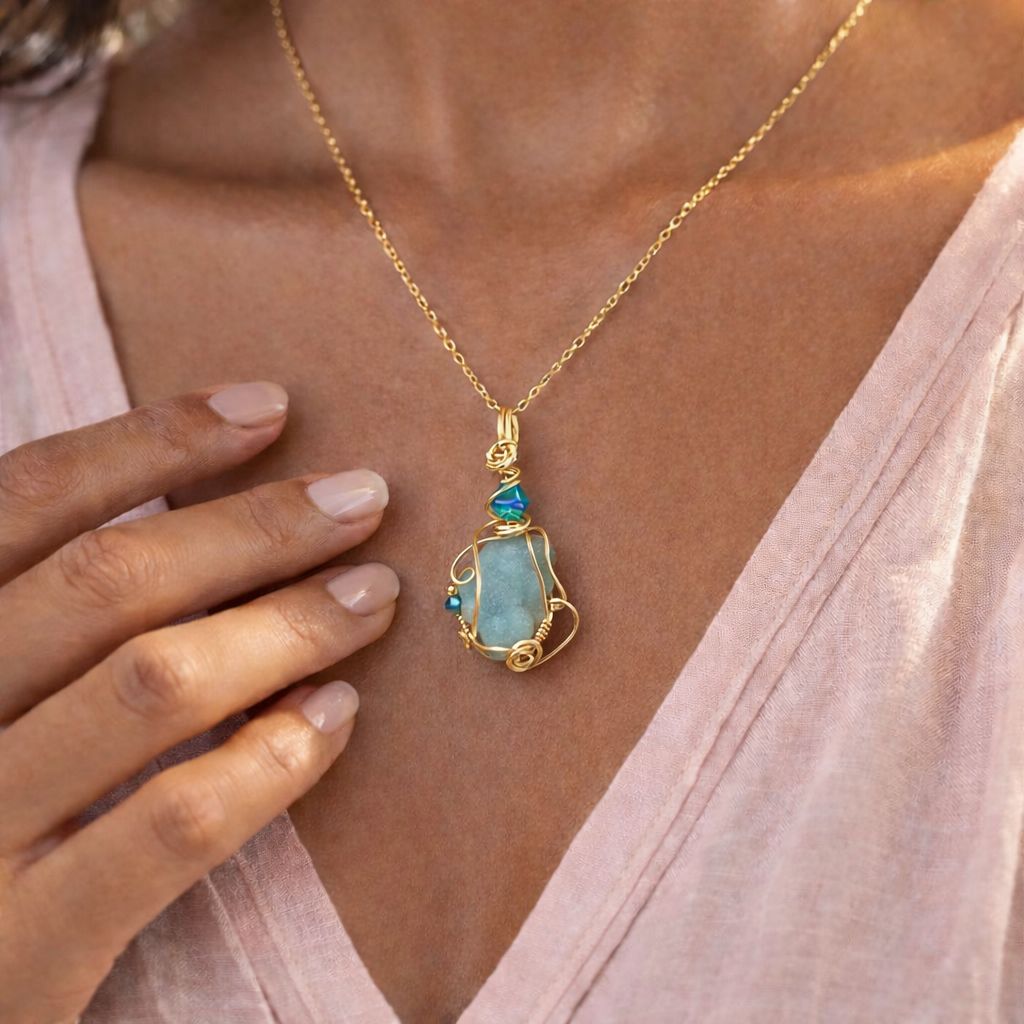 NATURAL HEMIMORPHITE - Crystal Therapy Pendant - 14k Gold Filled