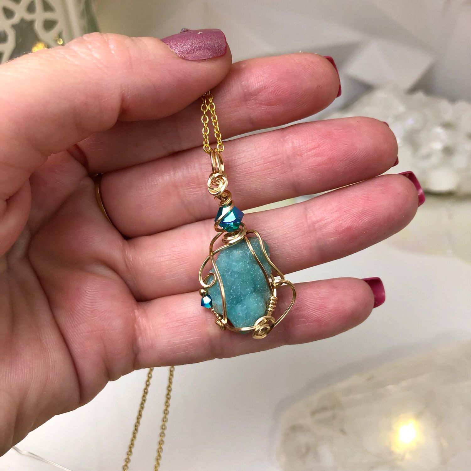 NATURAL HEMIMORPHITE - Crystal Therapy Pendant - 14k Gold Filled
