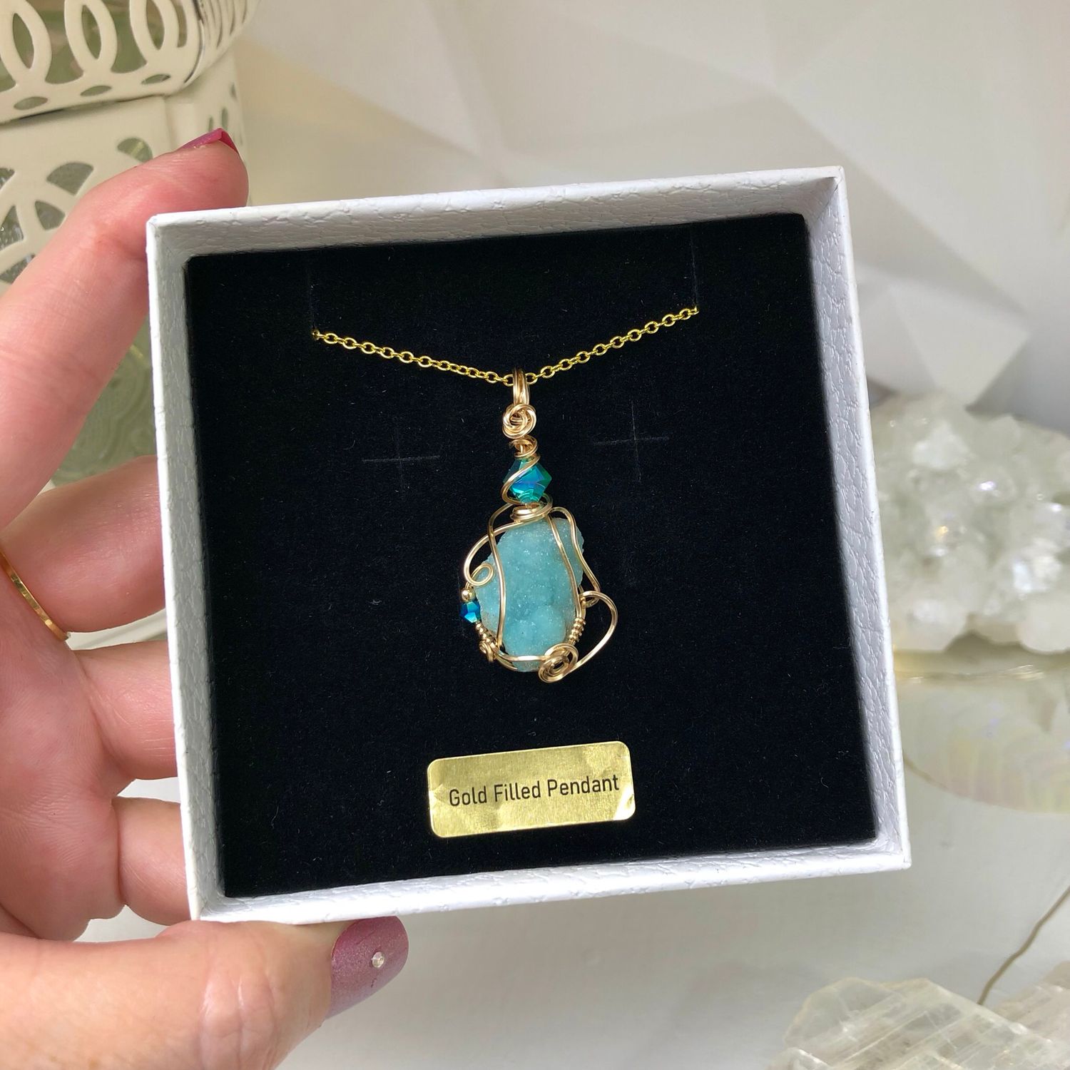 NATURAL HEMIMORPHITE - Crystal Therapy Pendant - 14k Gold Filled