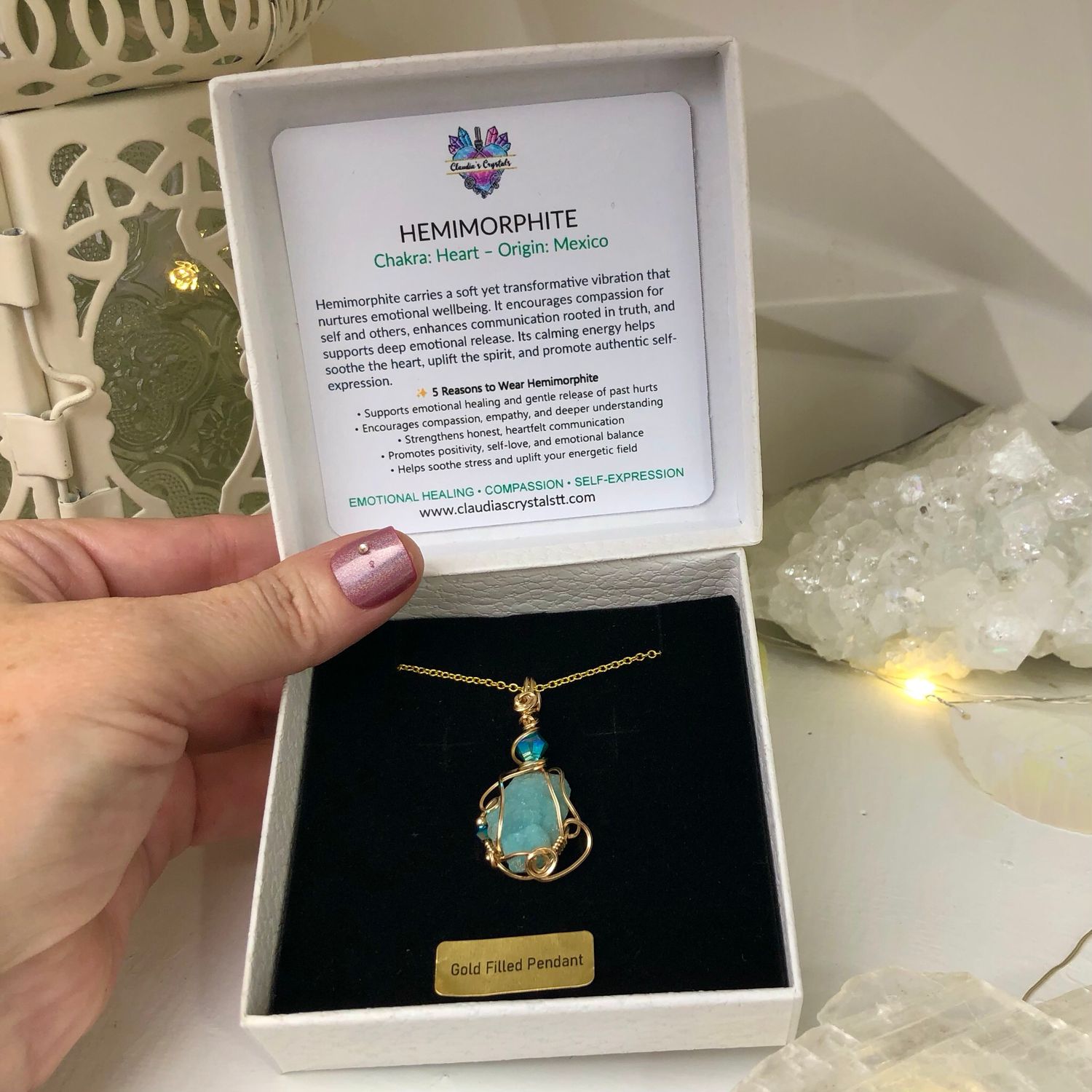 NATURAL HEMIMORPHITE - Crystal Therapy Pendant - 14k Gold Filled