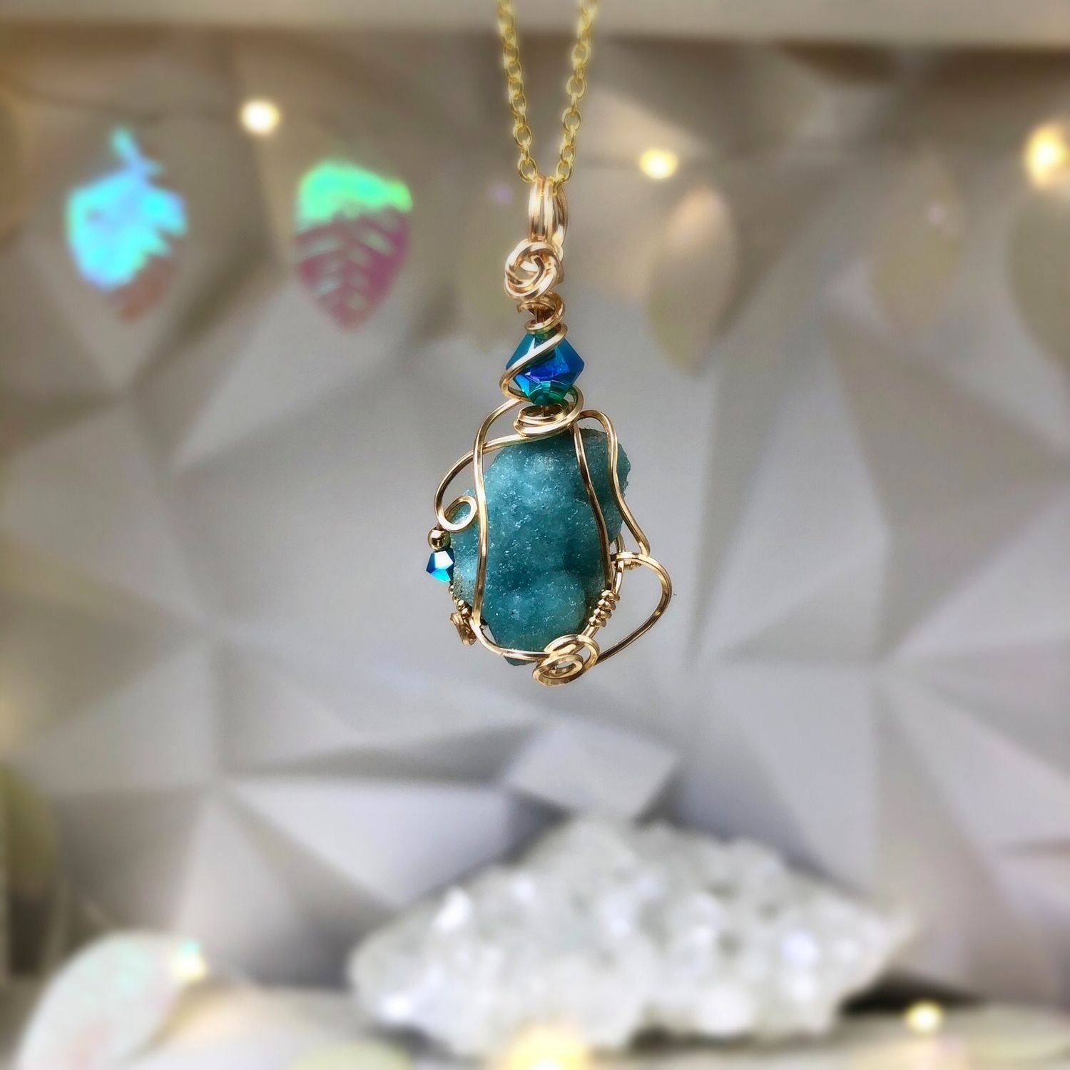 NATURAL HEMIMORPHITE - Crystal Therapy Pendant - 14k Gold Filled