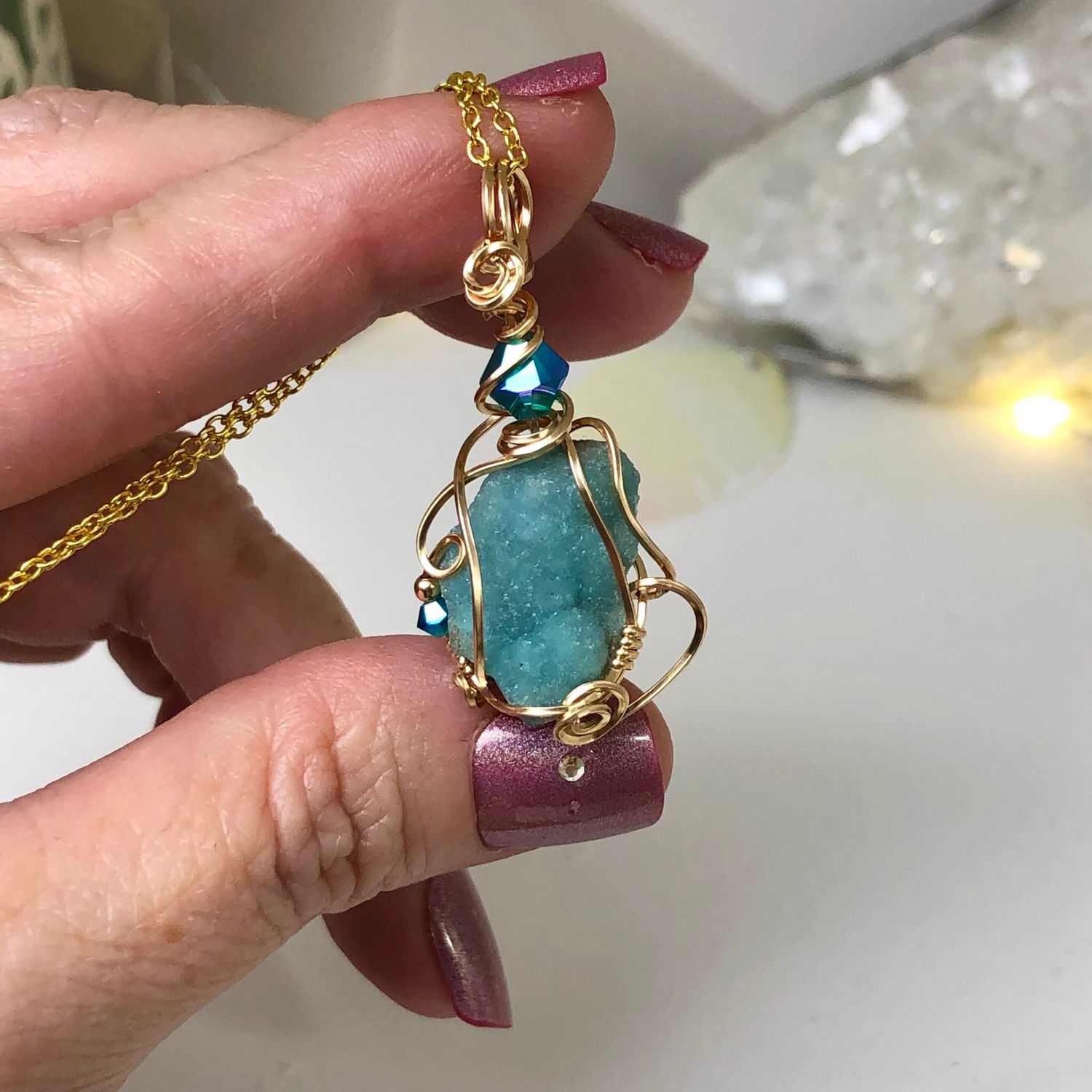 NATURAL HEMIMORPHITE - Crystal Therapy Pendant - 14k Gold Filled