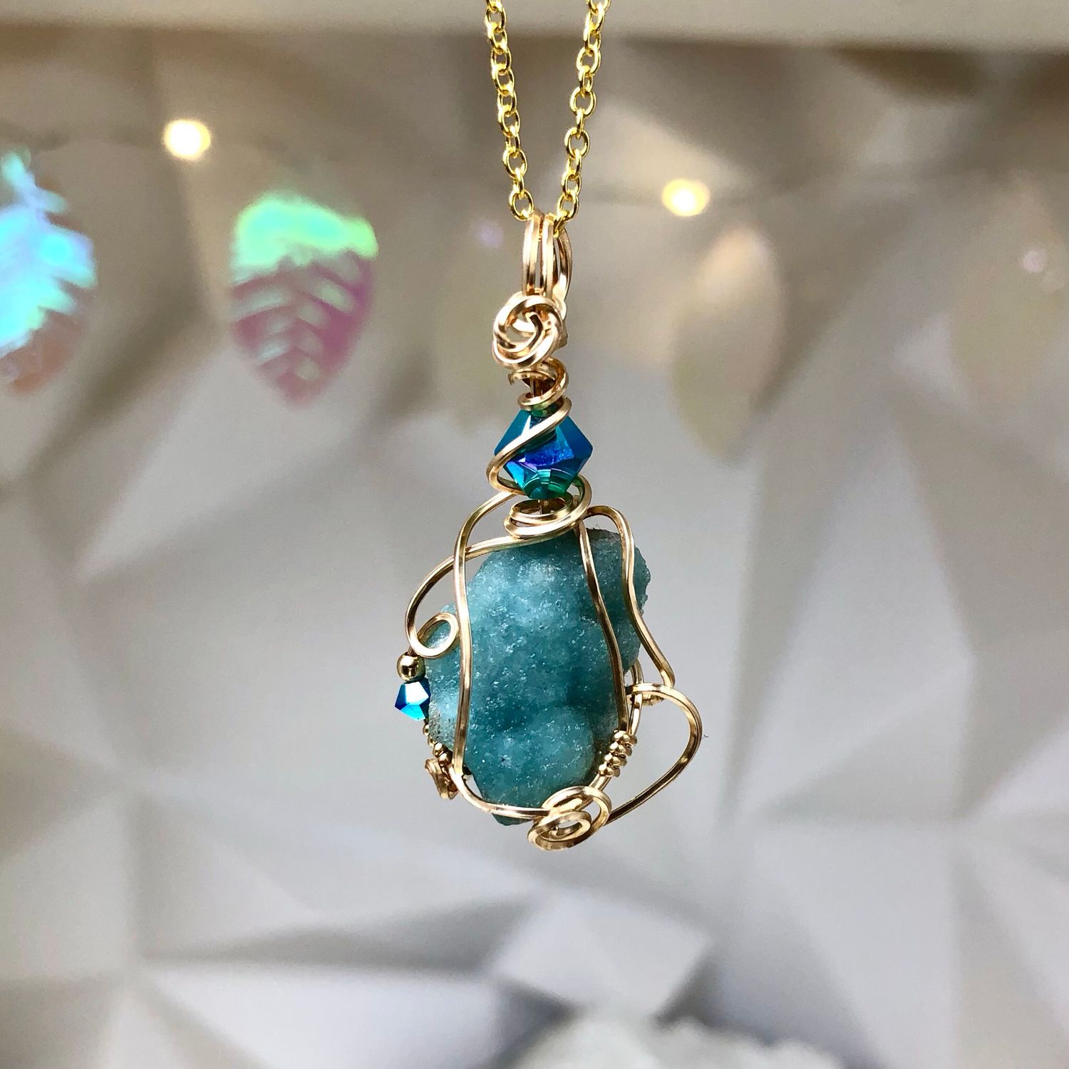 NATURAL HEMIMORPHITE - Crystal Therapy Pendant - 14k Gold Filled