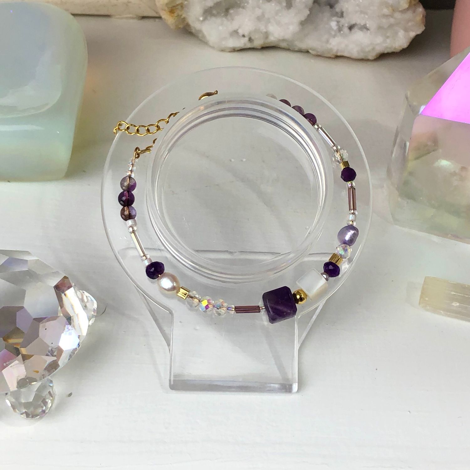 AMETHYST - Dainty Bangle - Gold Plated