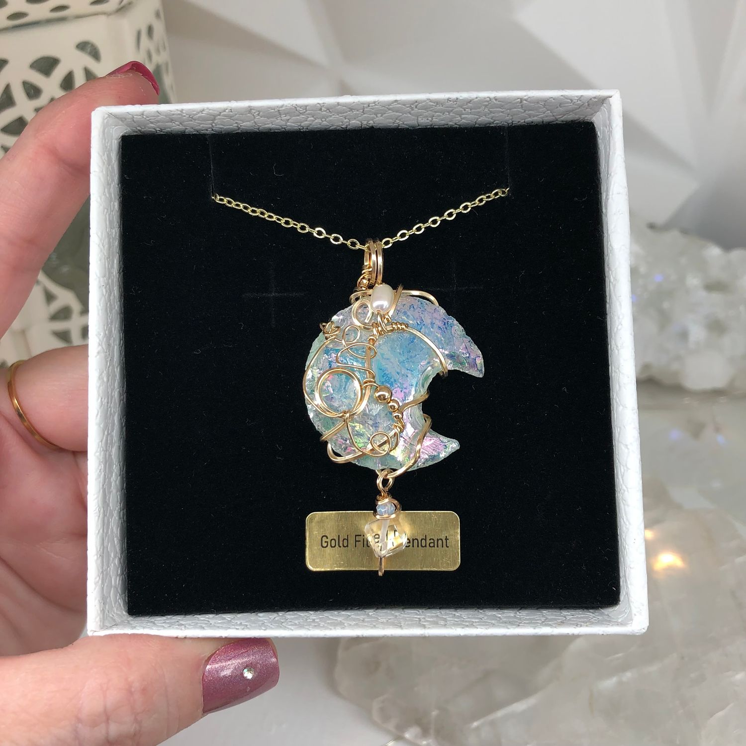 ANGEL AURA OPALITE - Crystal Therapy Pendant - 14k Gold Filled