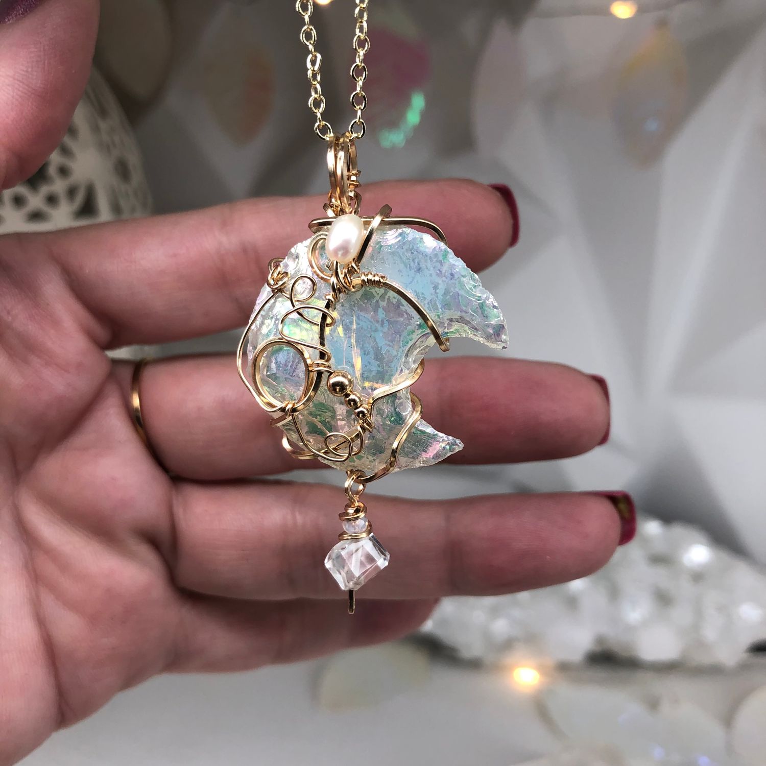 ANGEL AURA OPALITE - Crystal Therapy Pendant - 14k Gold Filled